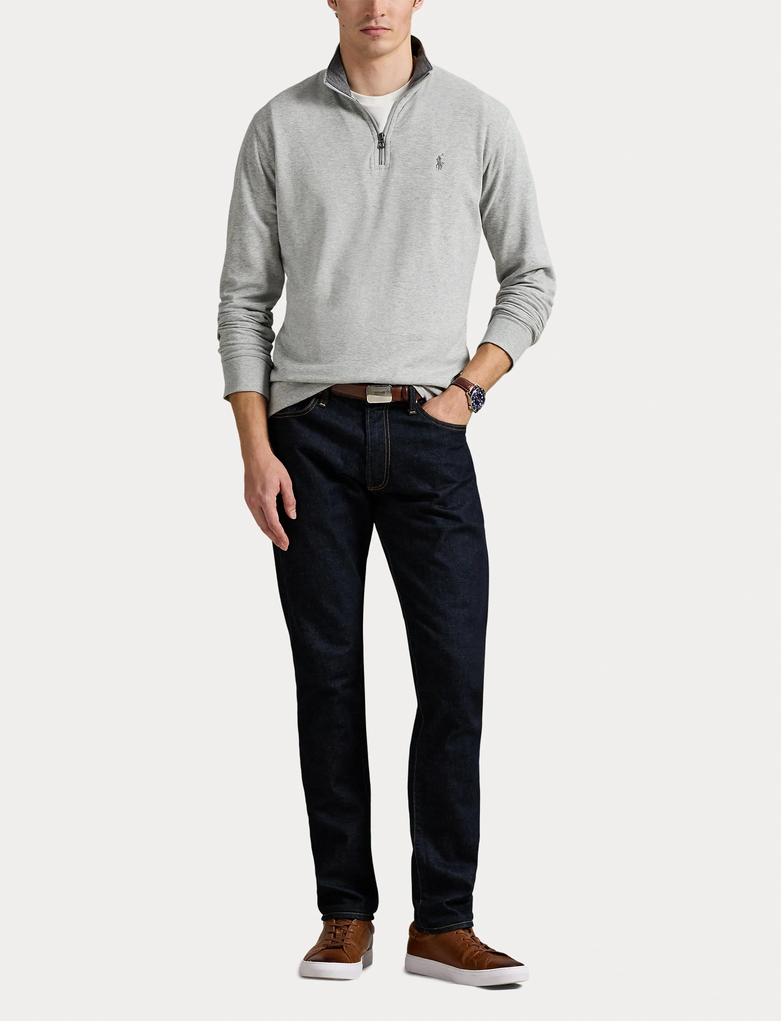 Polo Ralph Lauren - Luxury Jersey Quarter-Zip Pullover - half zip jumpers - andover heather/c - 4