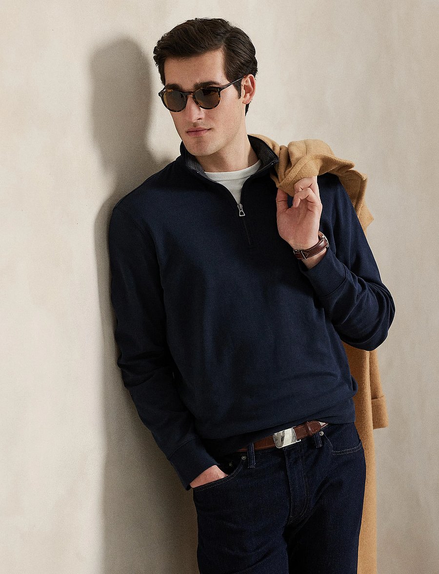 Polo Ralph Lauren - Luxury Jersey Quarter-Zip Pullover - half zip - aviator navy/c967 - 3