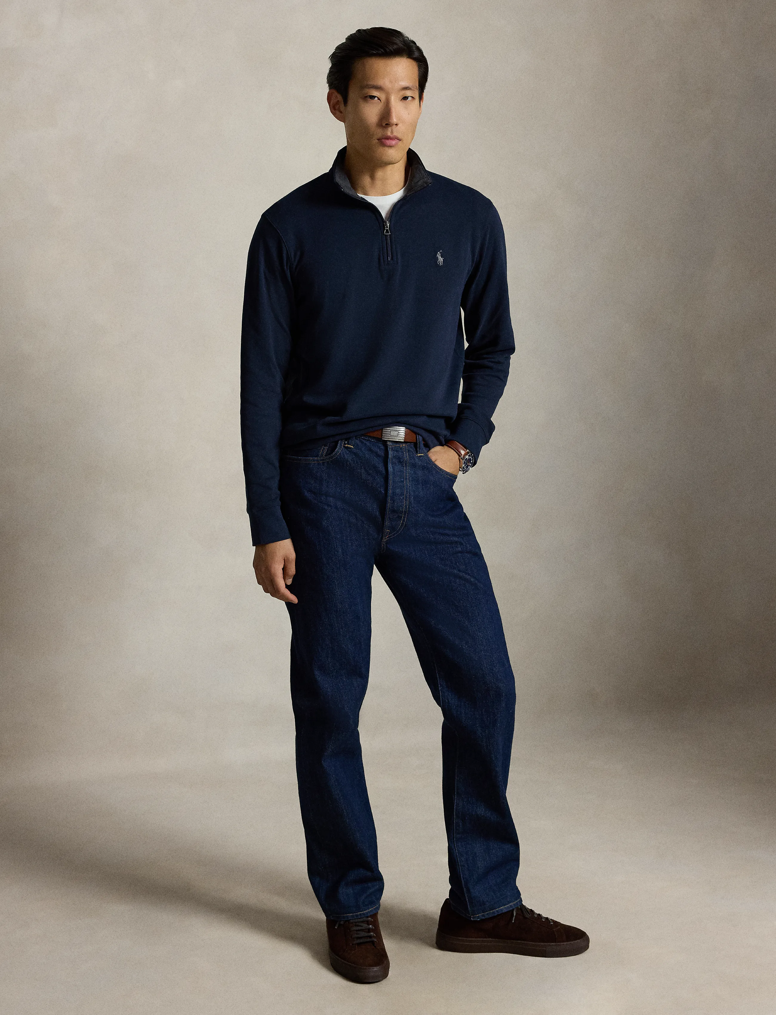 Polo Ralph Lauren - Luxury Jersey Quarter-Zip Pullover - half zip - aviator navy/c967 - 4