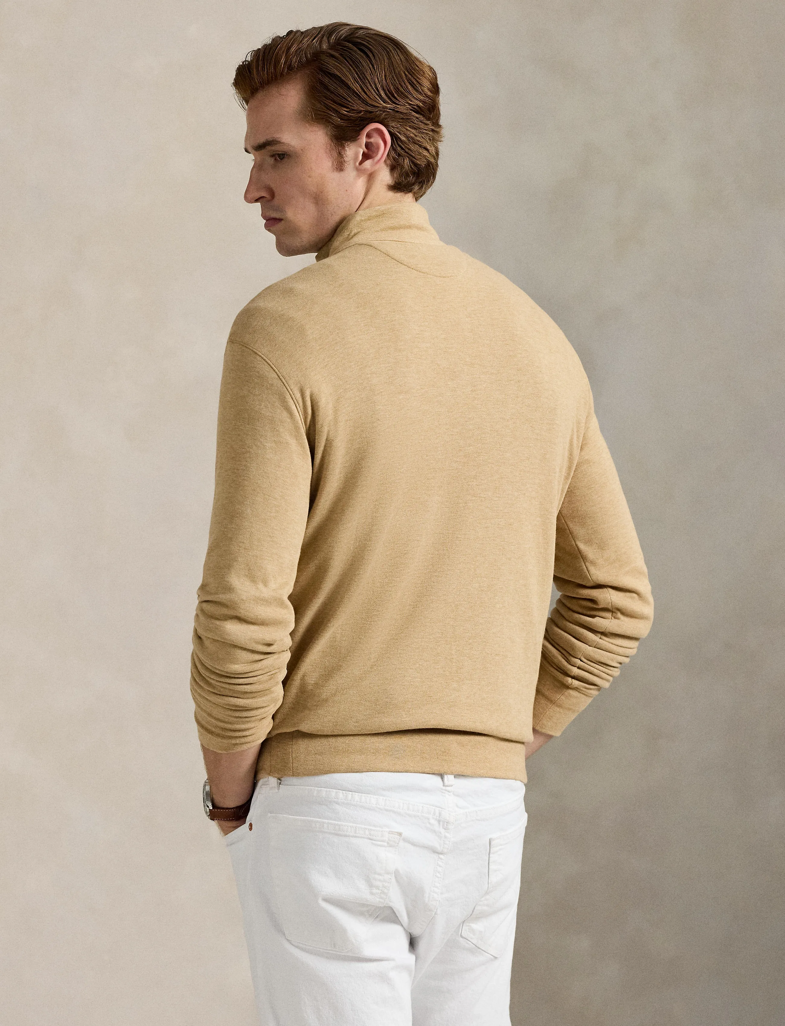 Polo Ralph Lauren - Luxury Jersey Quarter-Zip Pullover - half zip-tröjor - classic camel hea - 3