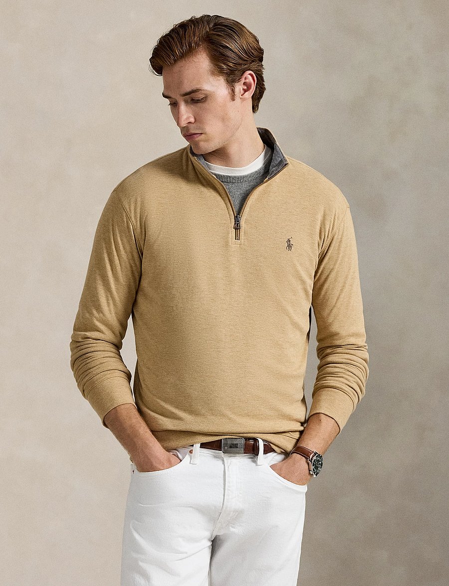 Polo Ralph Lauren - Luxury Jersey Quarter-Zip Pullover - half zip-tröjor - classic camel hea - 4