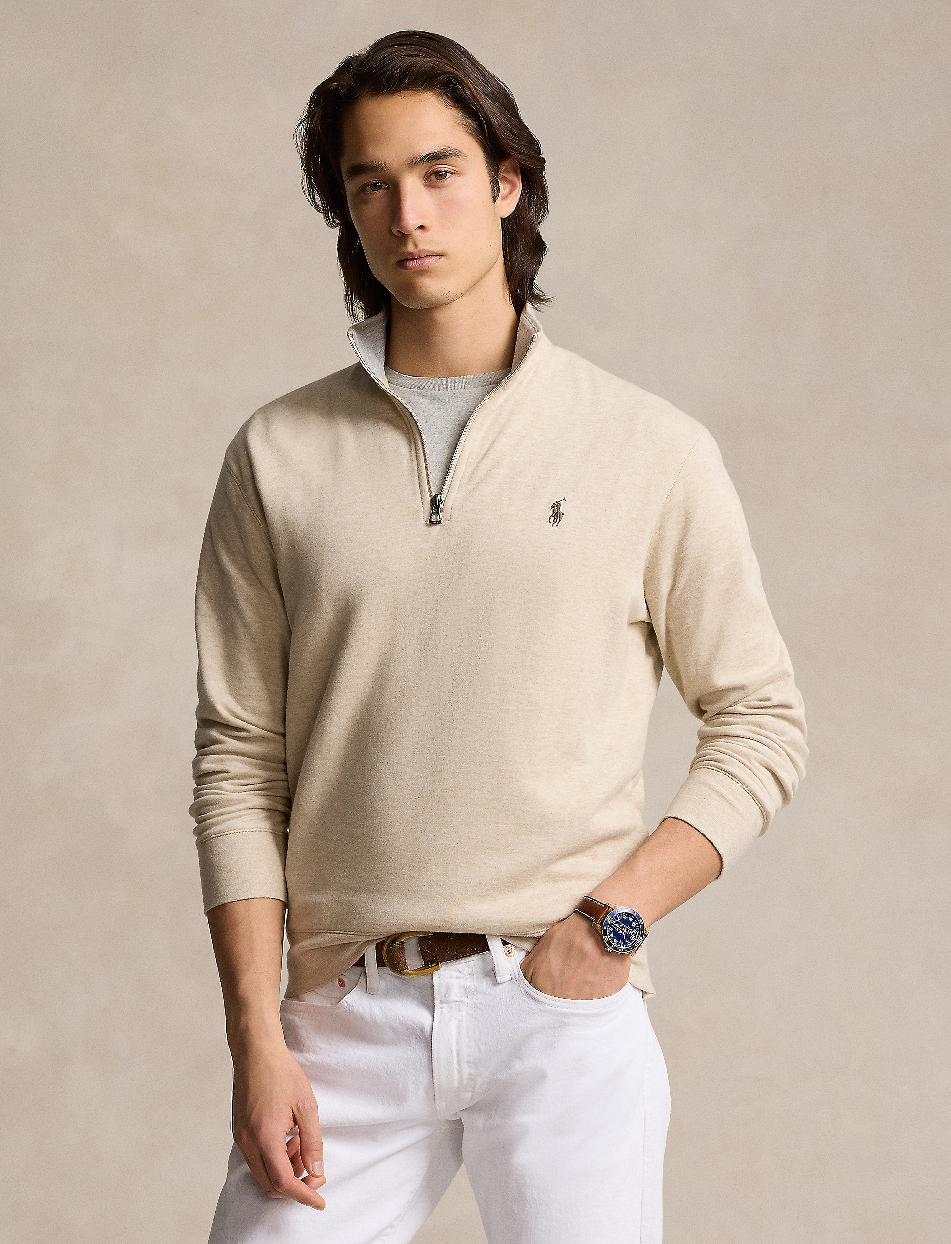 Polo Ralph Lauren - Luxury Jersey Quarter-Zip Pullover - half zip-tröjor - expedition dune h - 0
