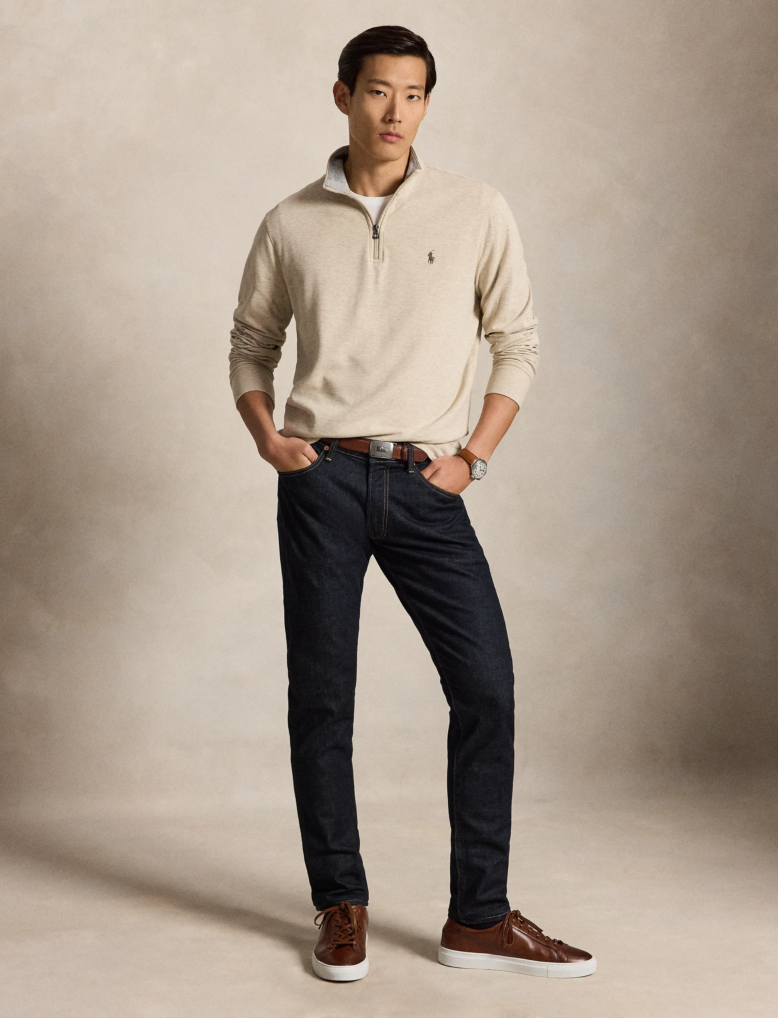 Polo Ralph Lauren - Luxury Jersey Quarter-Zip Pullover - half zip-tröjor - expedition dune h - 4