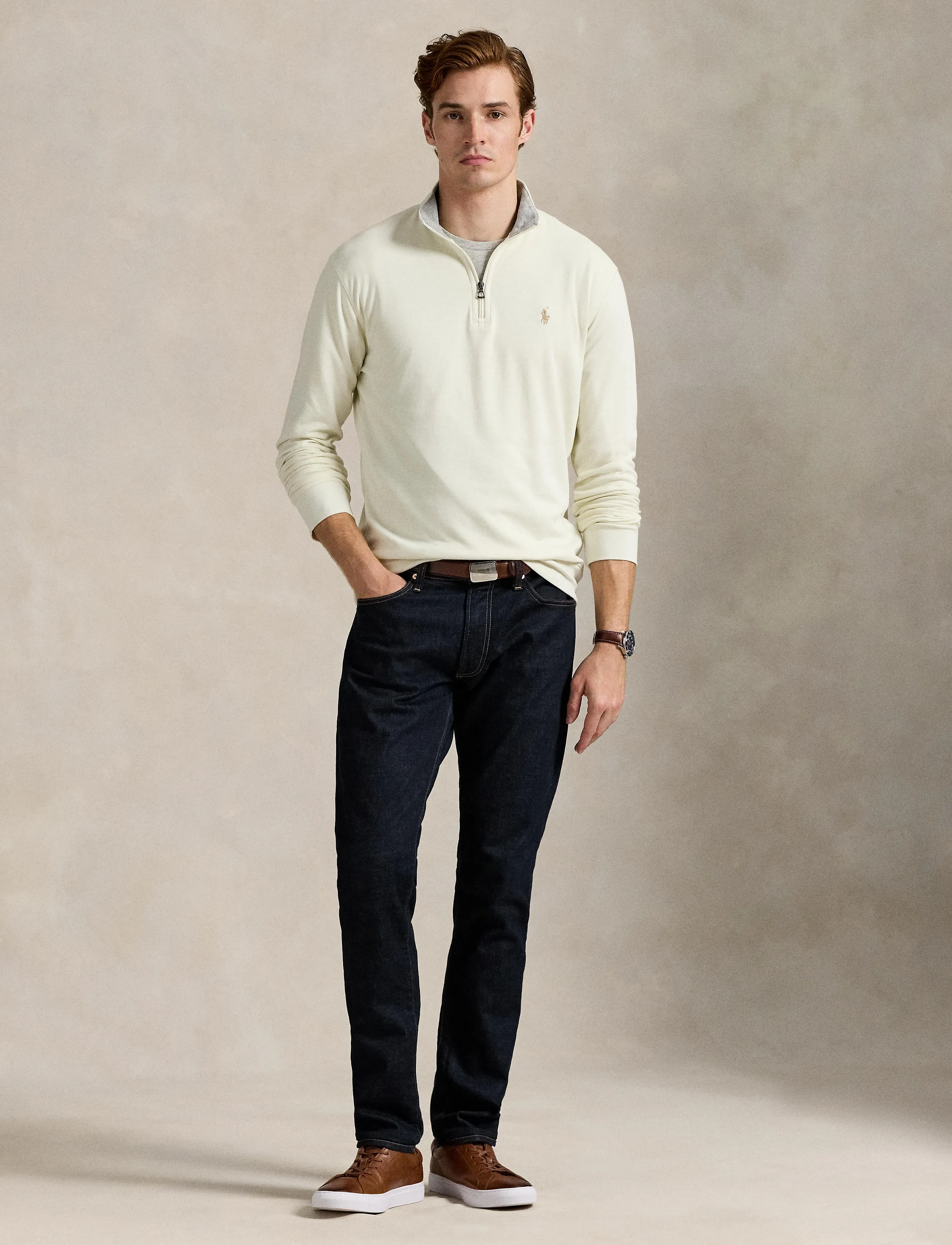 Polo Ralph Lauren DOUBLE KNIT JERSEY-LSL-KNT - New arrivals - PARCHMENT CREAM/C / white