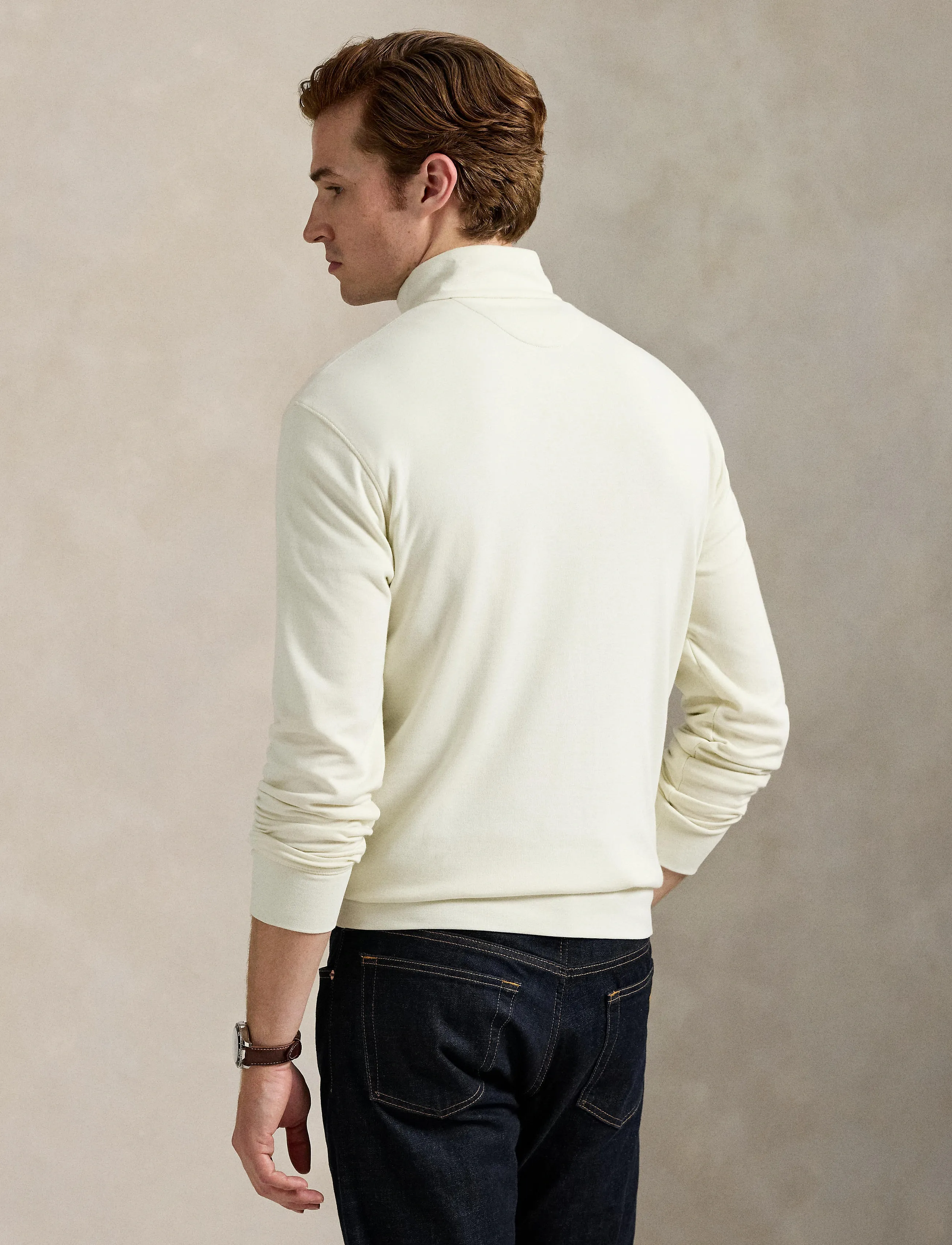 Polo Ralph Lauren - Luxury Jersey Quarter-Zip Pullover - turtleneck - parchment cream/c - 2