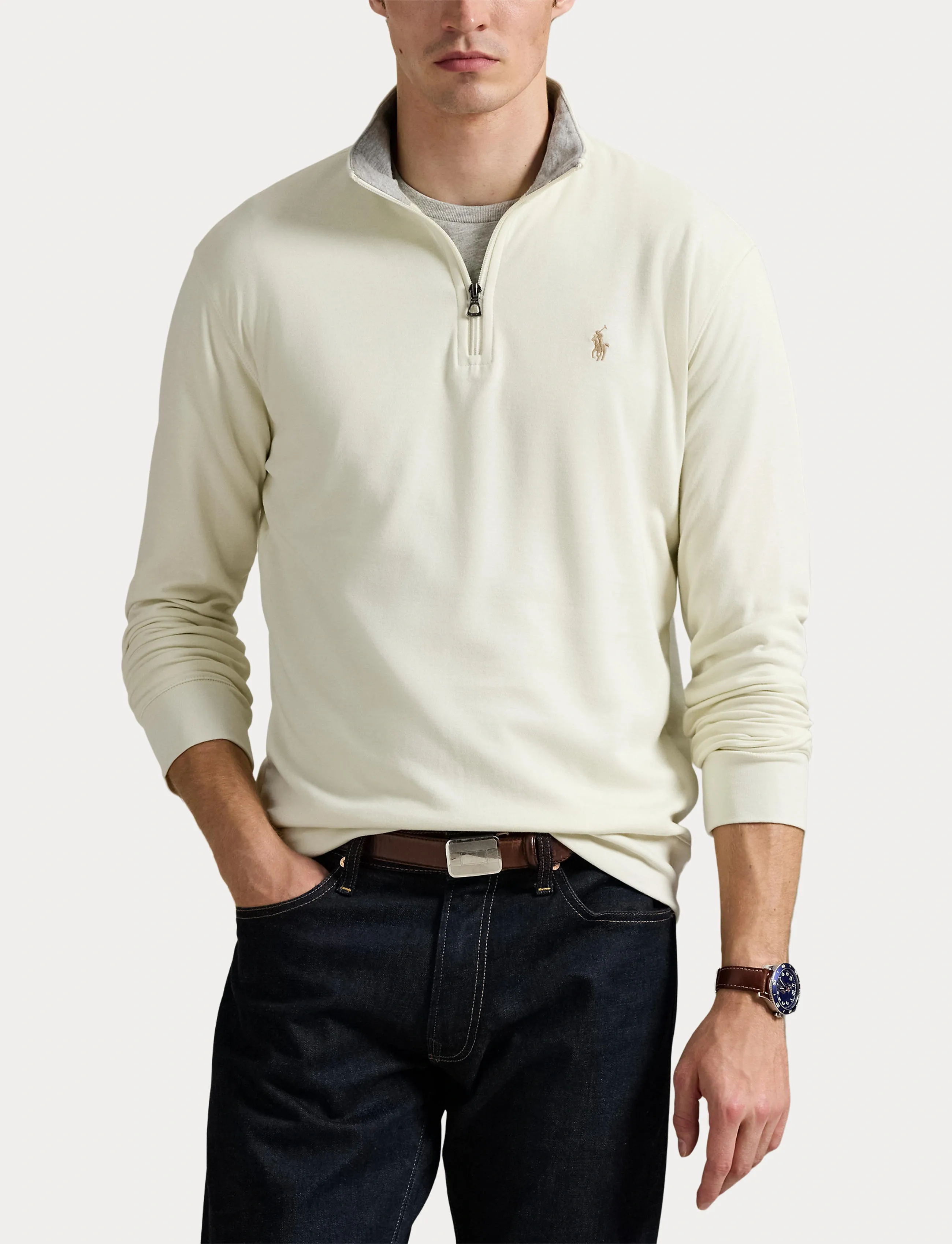 Polo Ralph Lauren - Luxury Jersey Quarter-Zip Pullover - turtleneck - parchment cream/c - 5