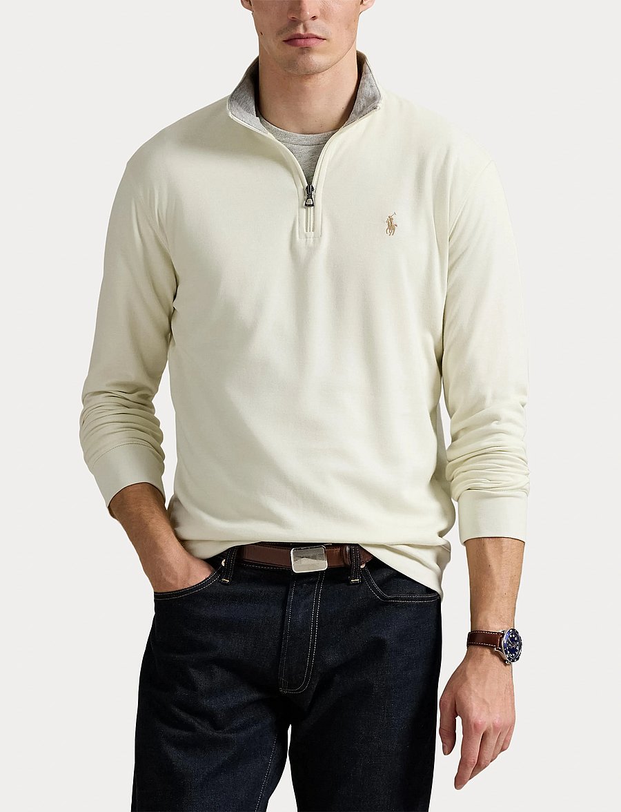 Polo Ralph Lauren - Luxury Jersey Quarter-Zip Pullover - turtleneck - parchment cream/c - 5