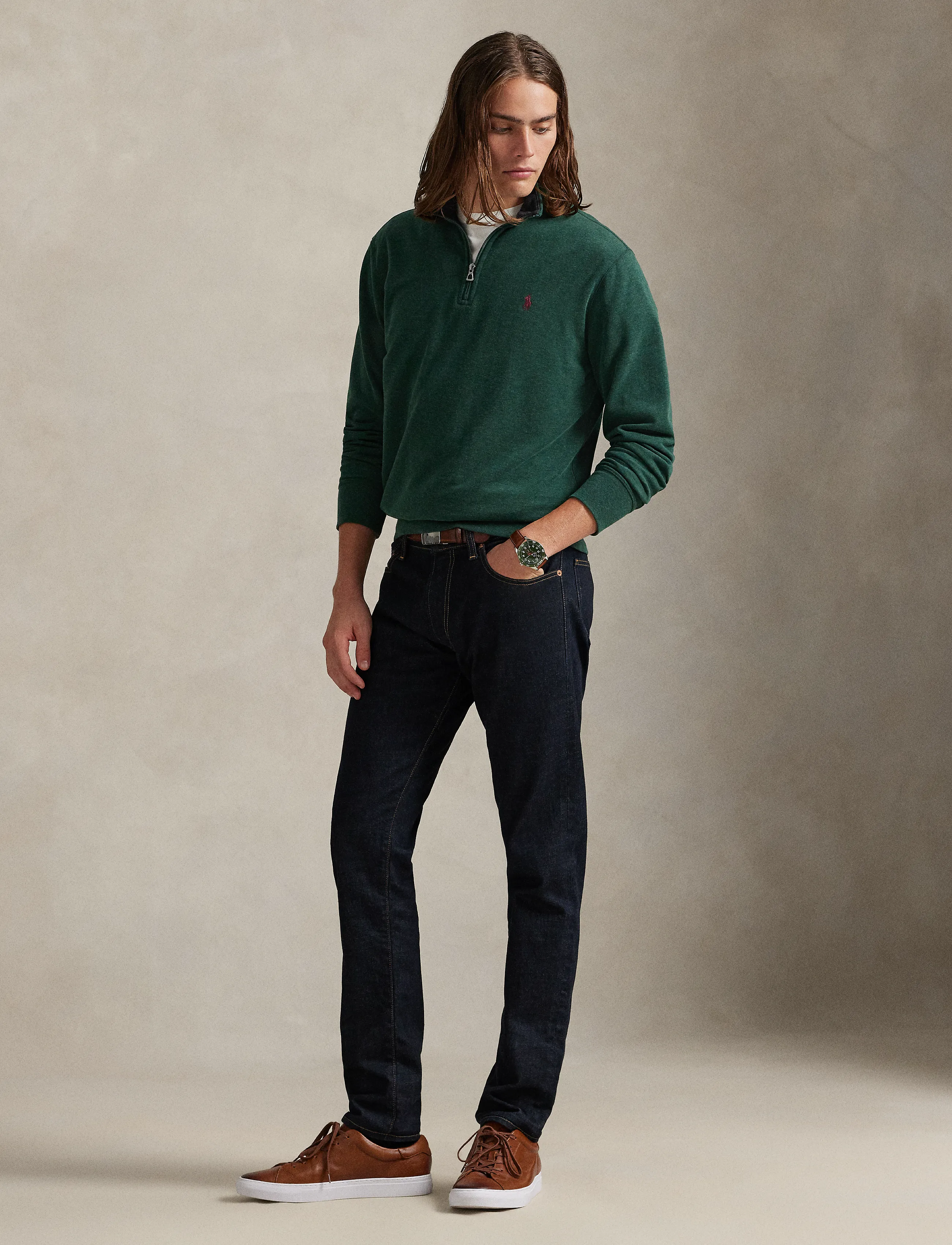 Polo Ralph Lauren - Luxury Jersey Quarter-Zip Pullover - half zip - scotch pine heath - 1