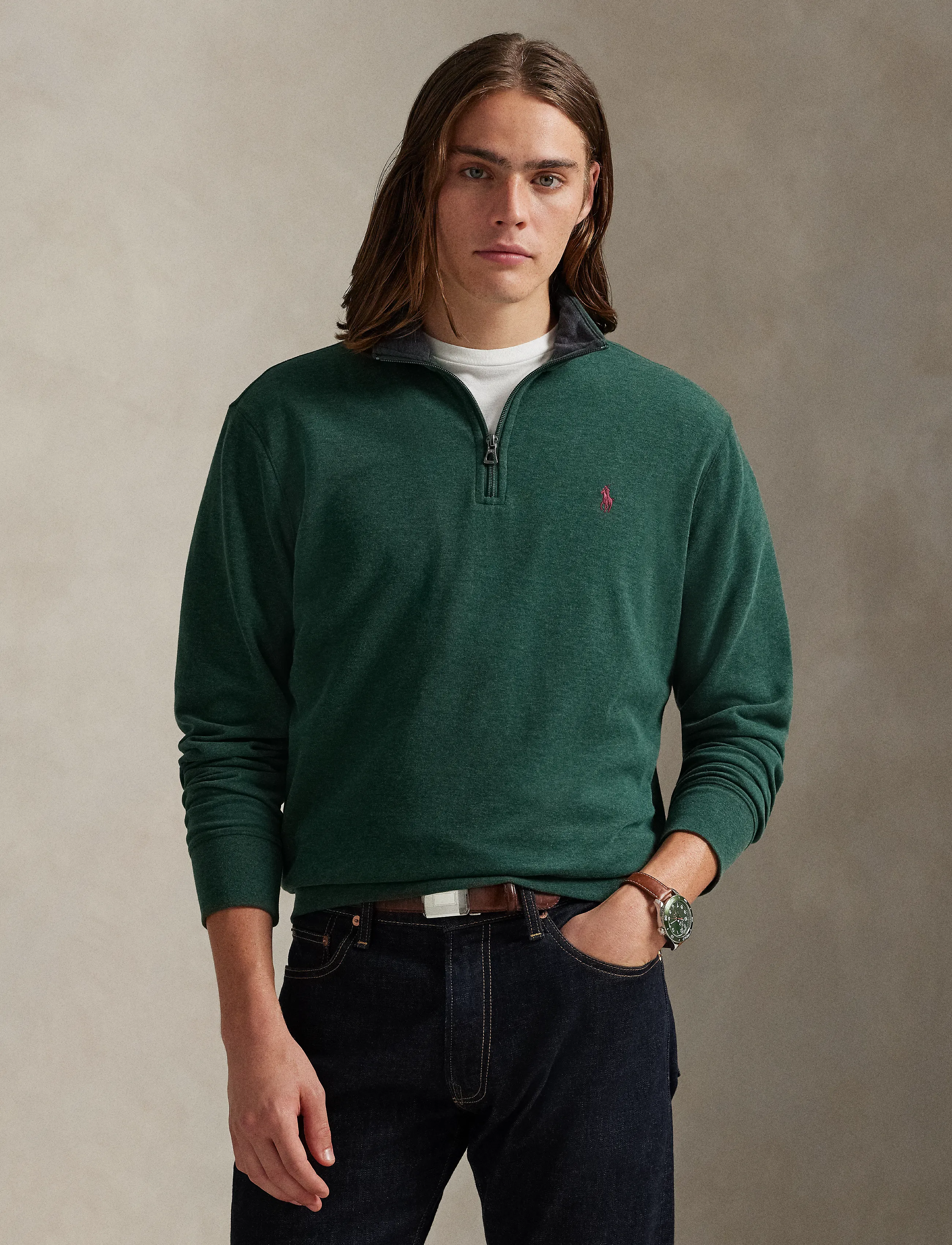 Polo Ralph Lauren - Luxury Jersey Quarter-Zip Pullover - half zip - scotch pine heath - 4