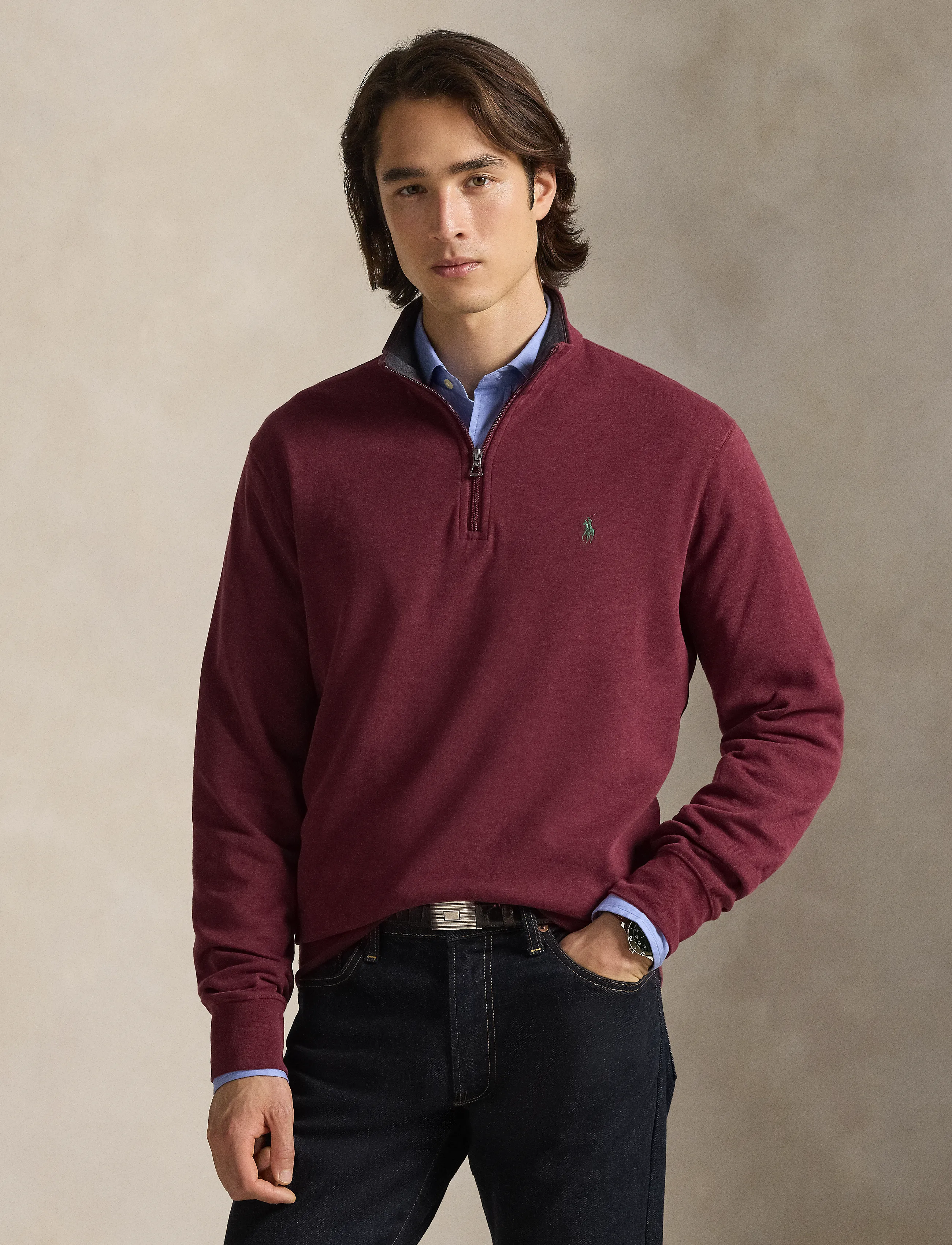Polo Ralph Lauren - Luxury Jersey Quarter-Zip Pullover - half zip - spring wine heath - 1