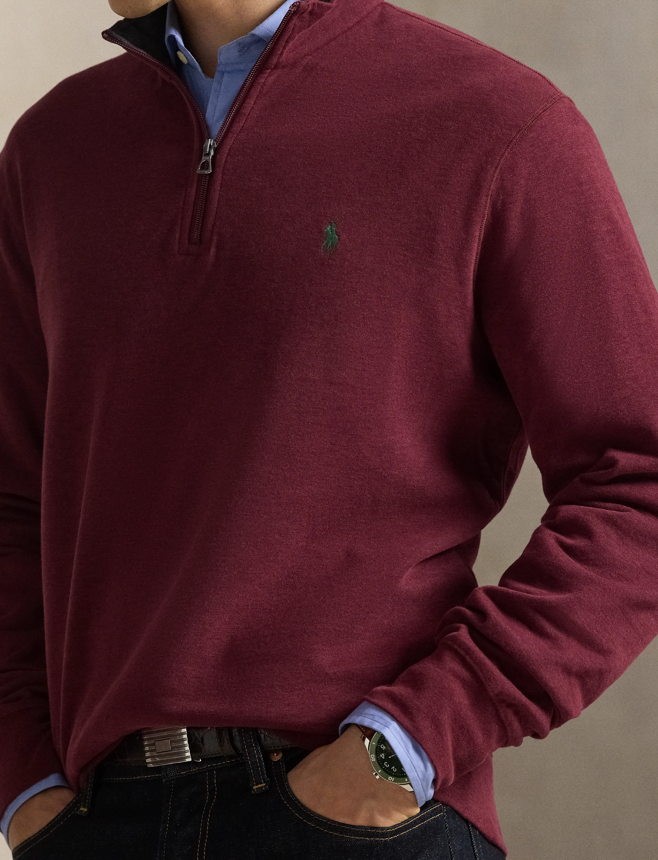 Polo Ralph Lauren - Luxury Jersey Quarter-Zip Pullover - half zip - spring wine heath - 4