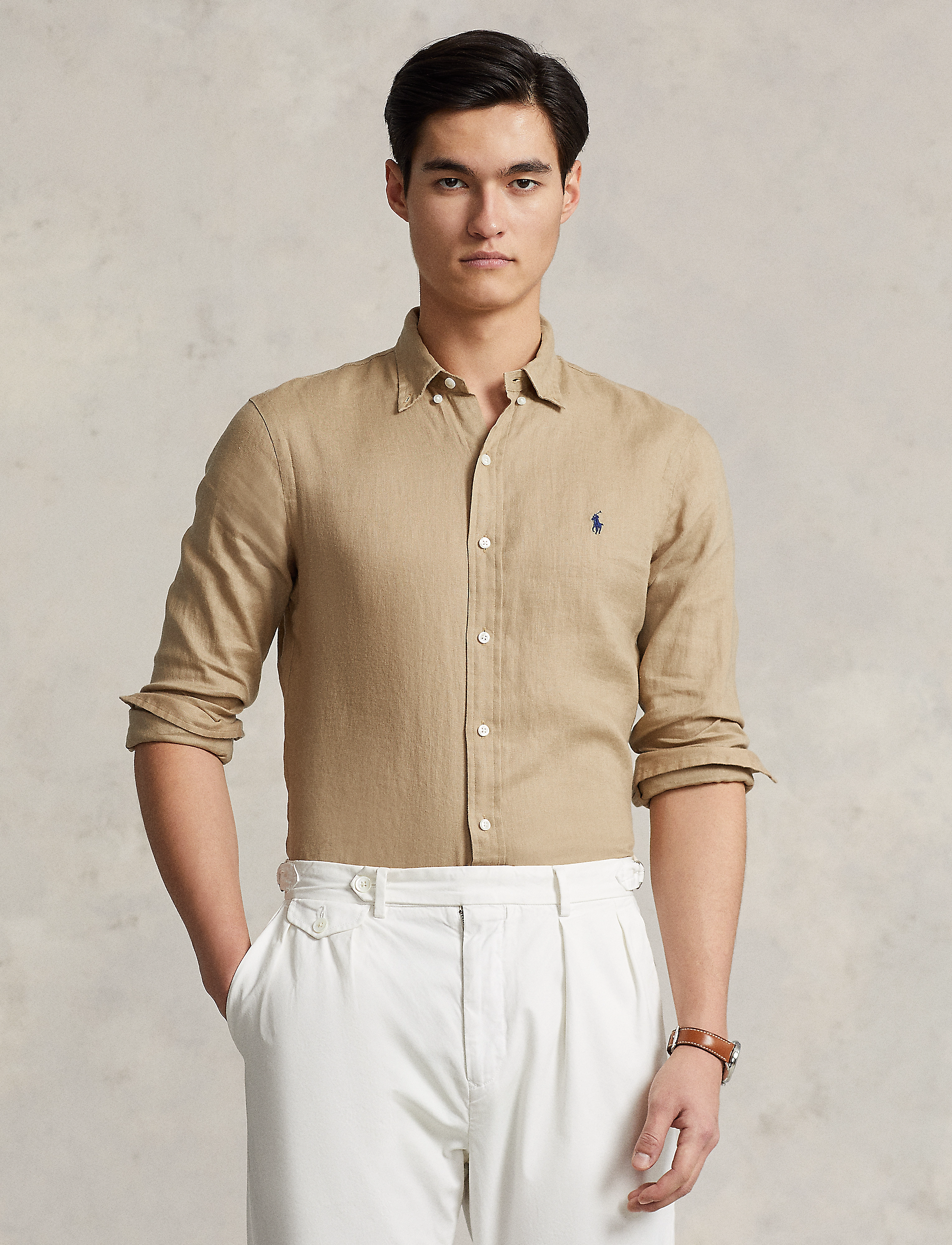 Polo Ralph Lauren Slim Fit Linen Shirt - Streetstyle - VINTAGE KHAKI / beige