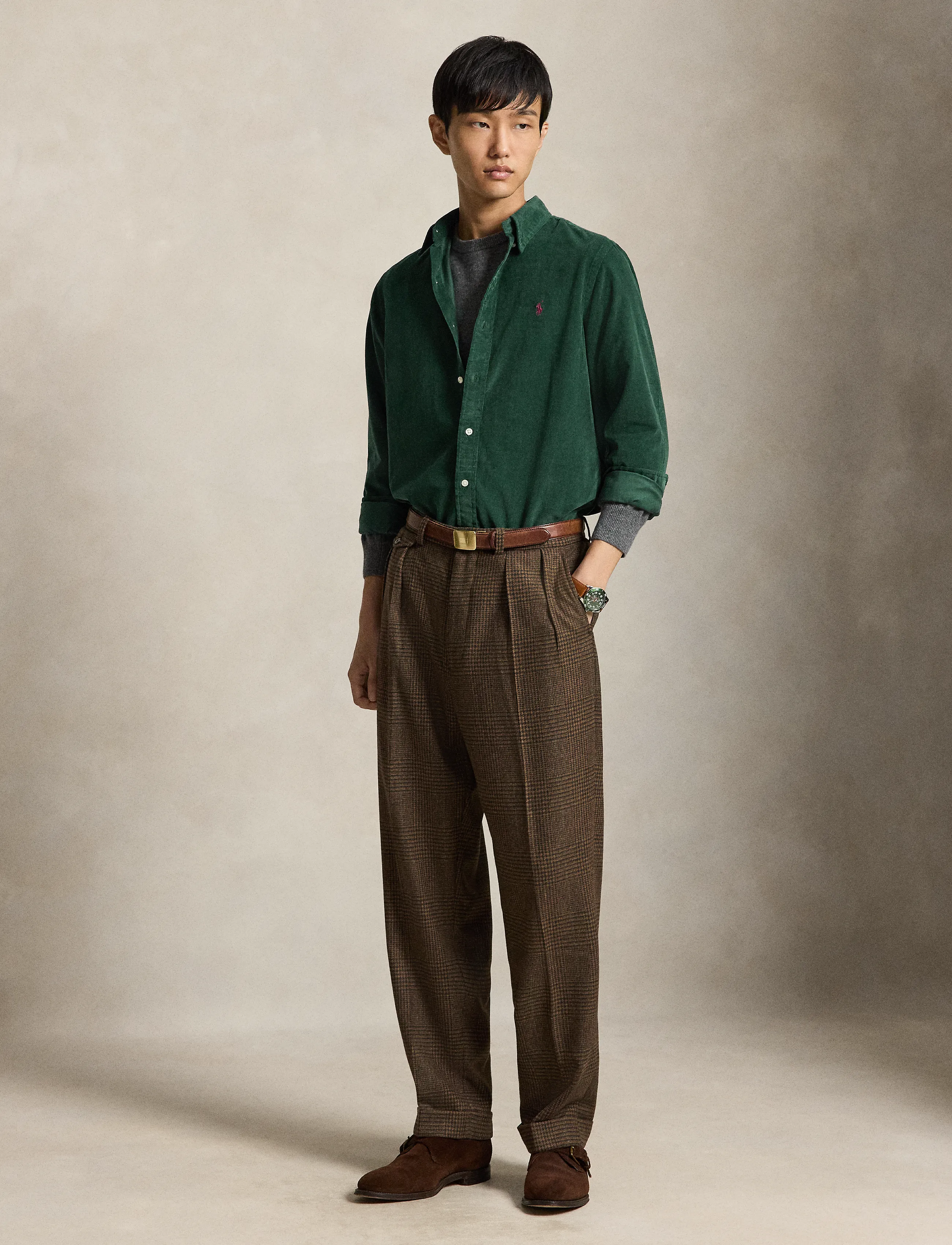 Polo Ralph Lauren - Custom Fit Corduroy Shirt - cordhemden - moss agate w/wine - 4