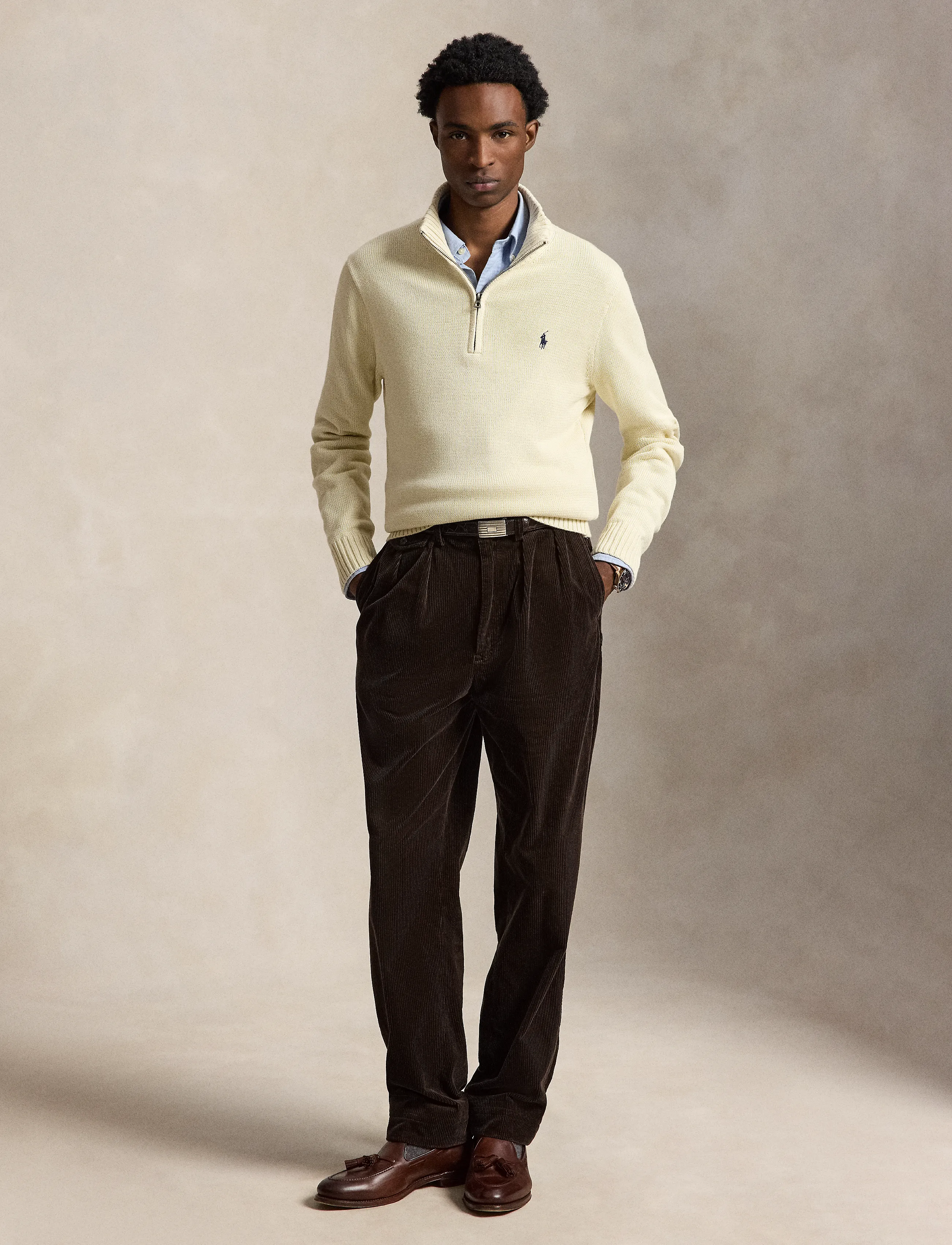 Polo Ralph Lauren 21/2 Cotton-Lsl-Plo, Mænd, Quarter-Zip Trøje, Cream, Str: XL