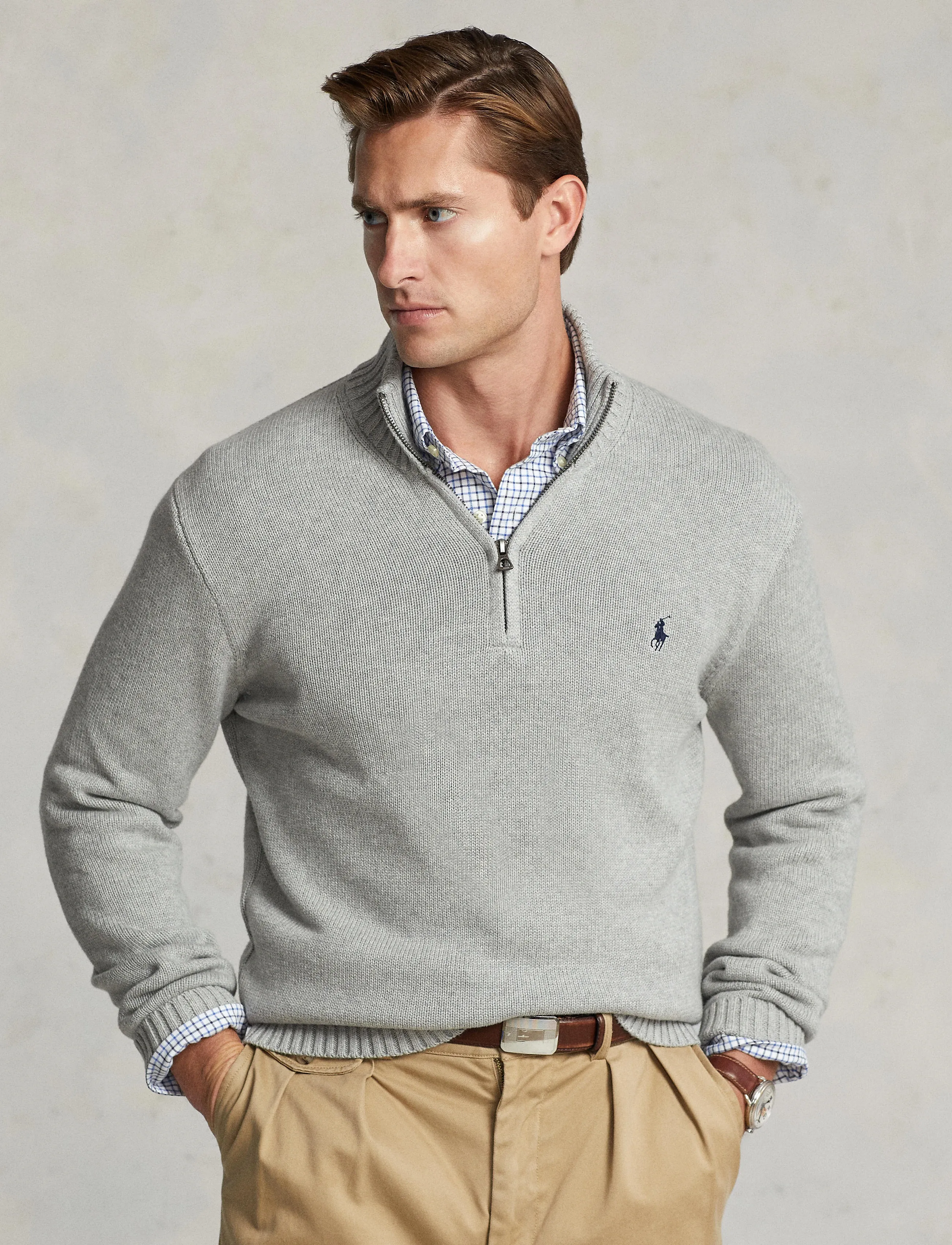 Polo Ralph Lauren - 21/2 COTTON-LSL-PLO - halfzip strik - andover heather - 0
