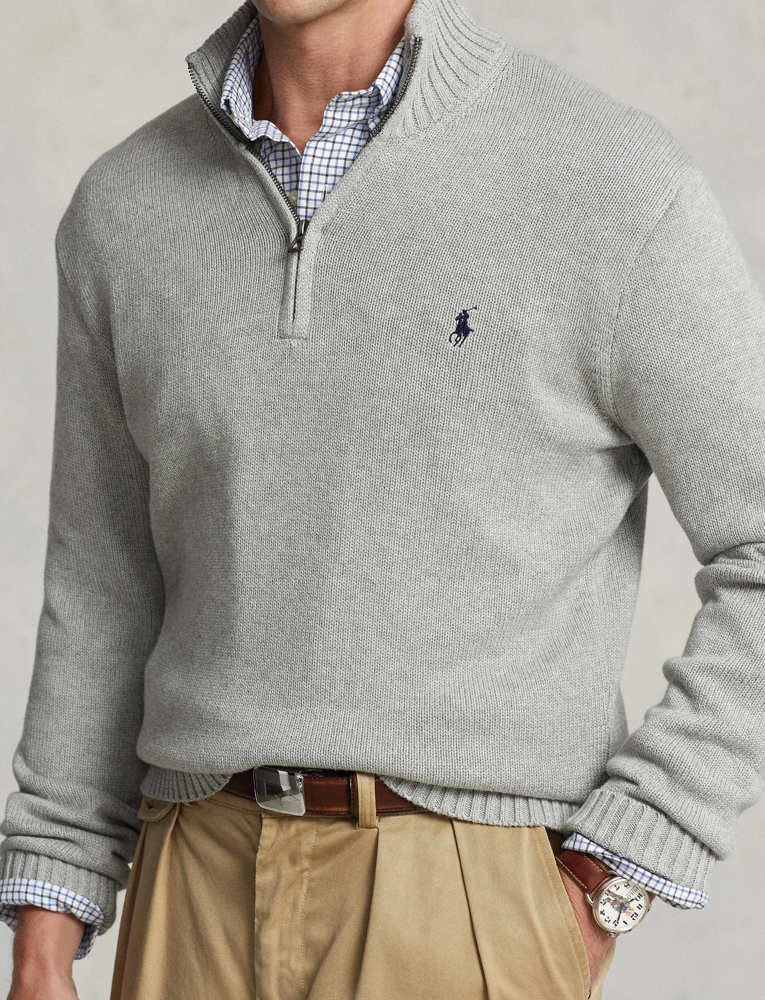 Polo Ralph Lauren - 21/2 COTTON-LSL-PLO - halfzip strik - andover heather - 4