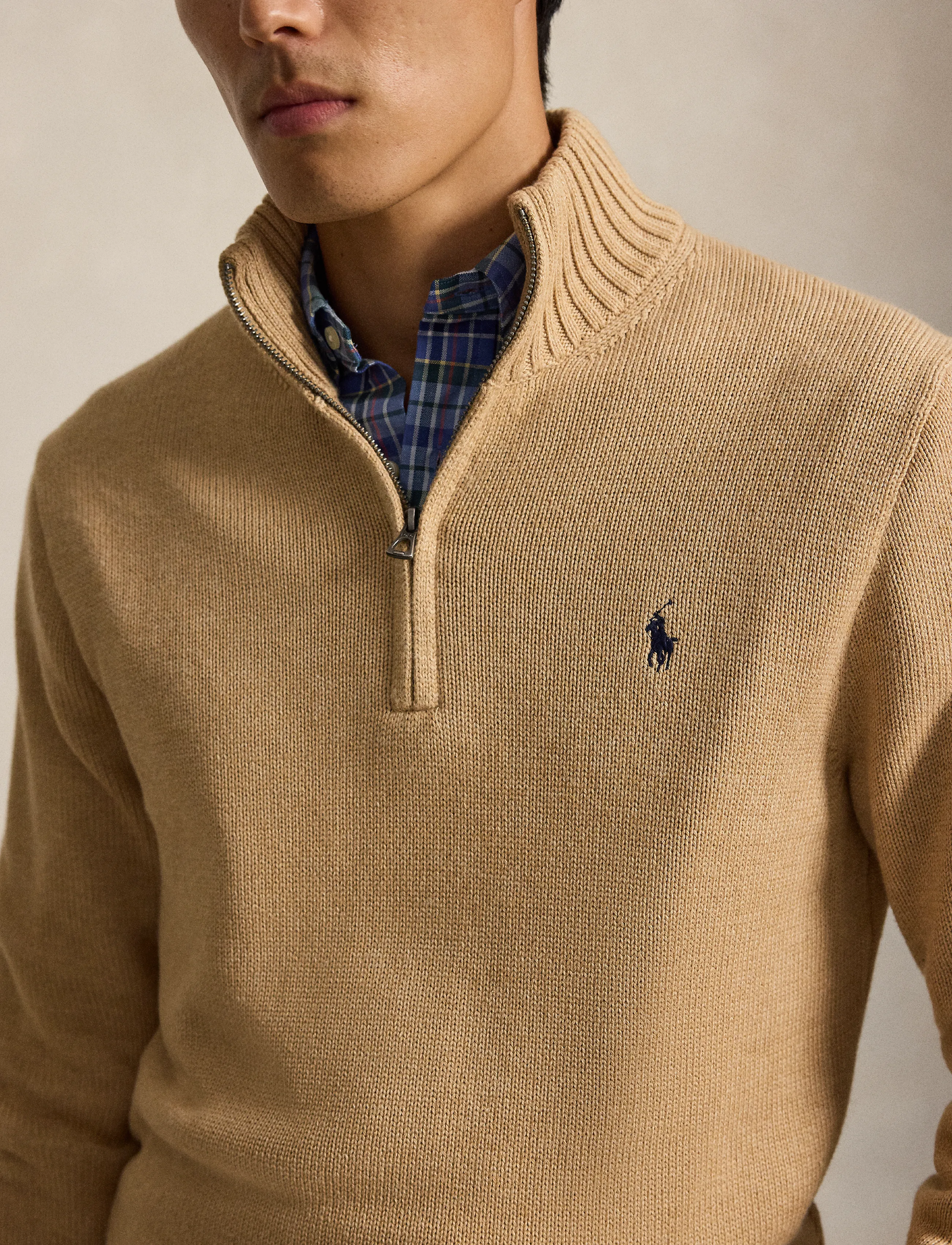 Polo Ralph Lauren - 21/2 COTTON-LSL-PLO - half zip jumpers - camel melange - 3