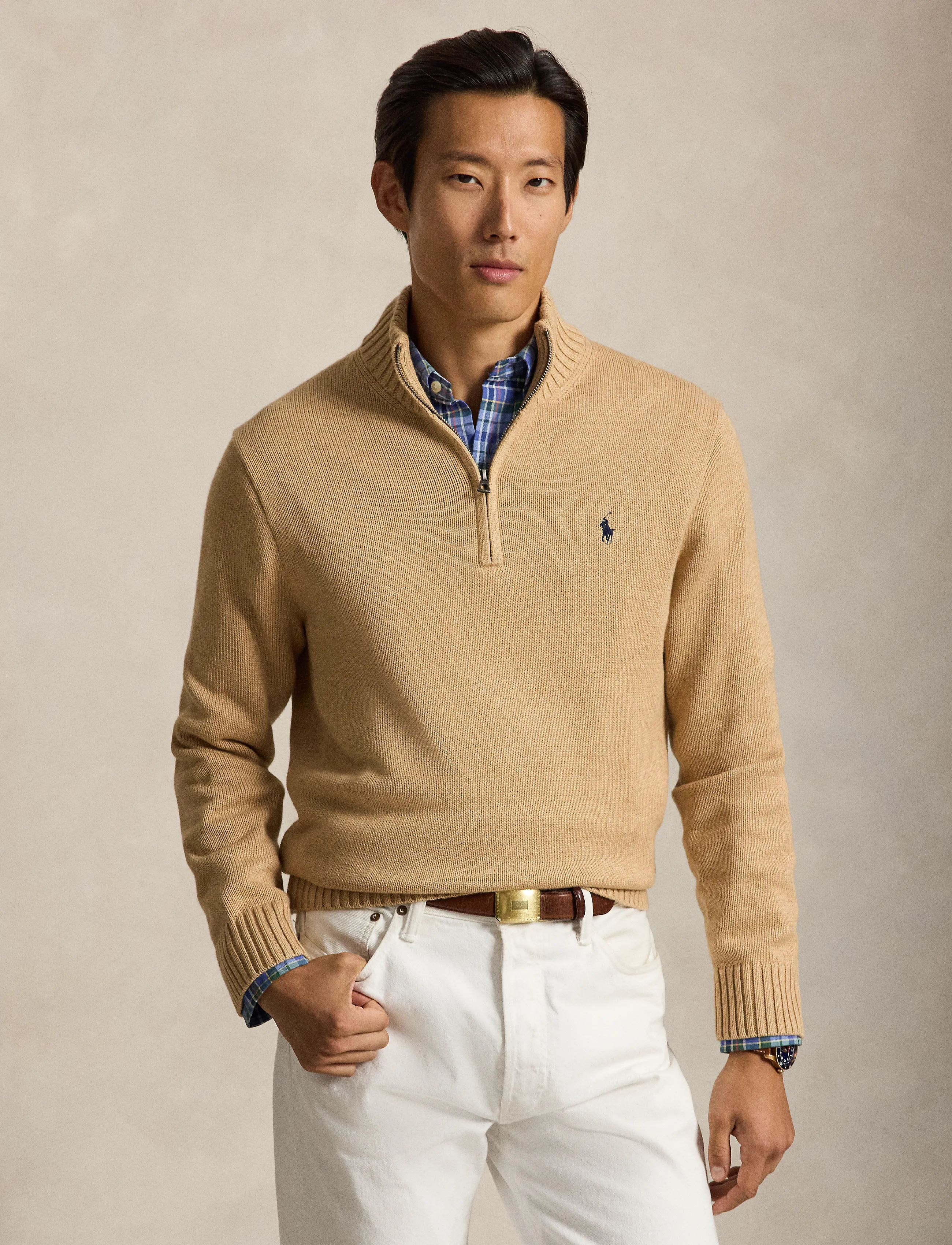 Polo Ralph Lauren - 21/2 COTTON-LSL-PLO - half zip jumpers - camel melange - 5