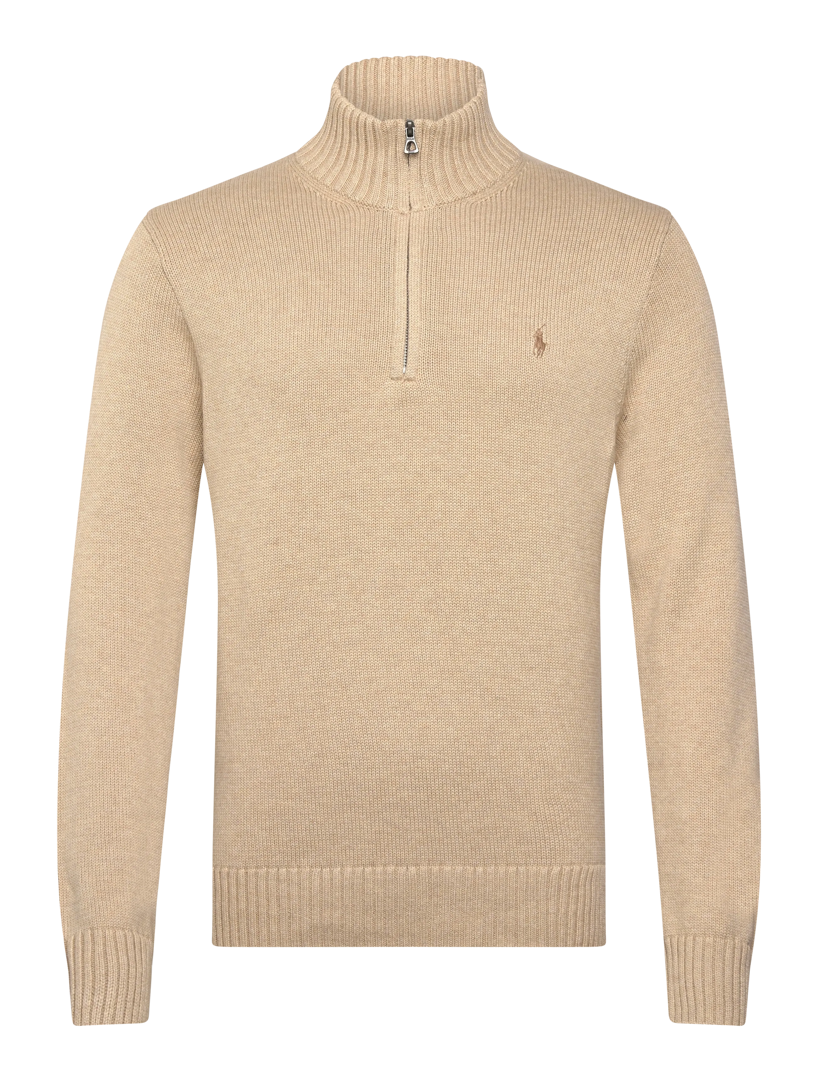 Cotton Quarter-Zip Mockneck Sweater - DUNE MELANGE
