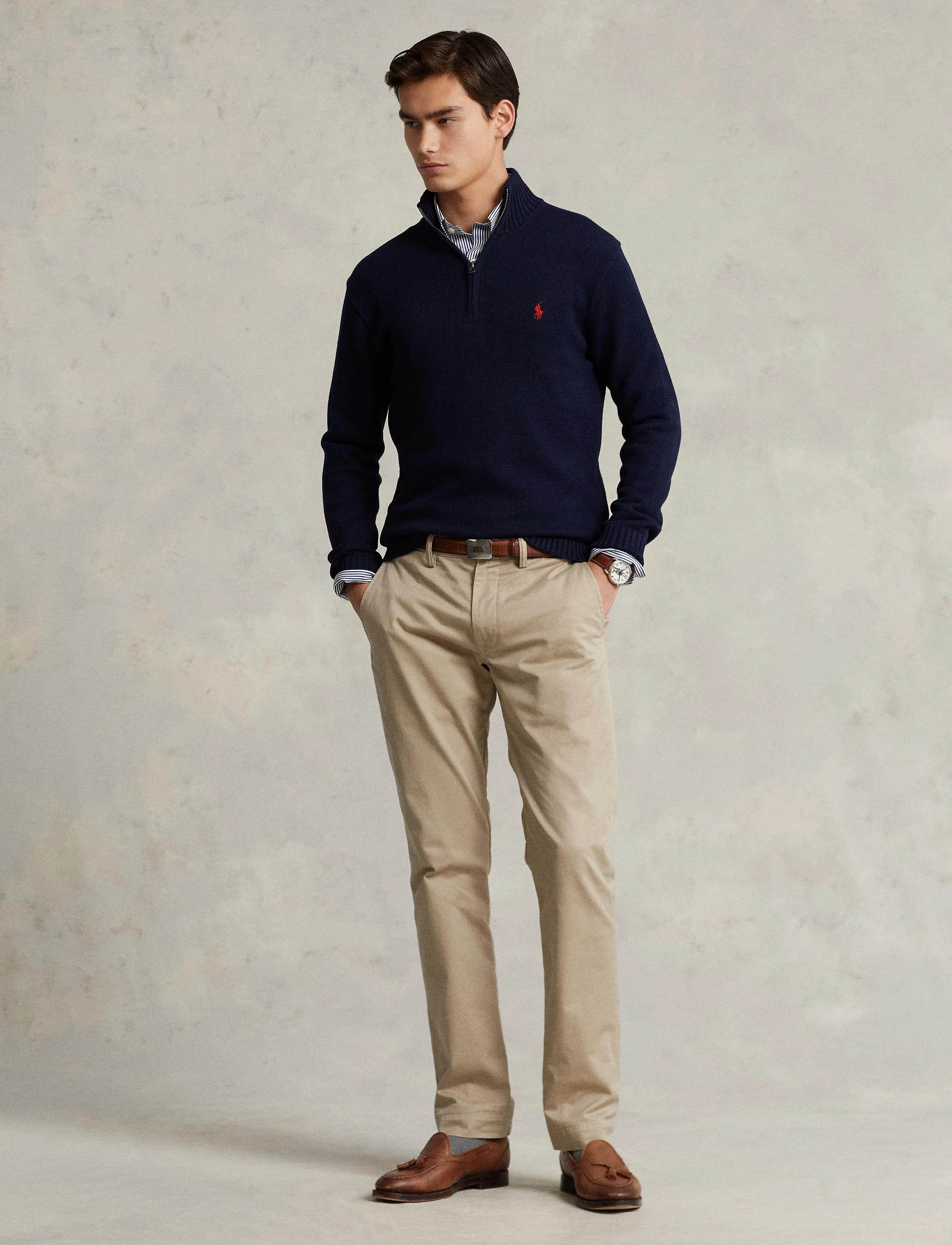 Polo Ralph Lauren 21/2 Cotton-Lsl-Plo, Mænd, Quarter-Zip Trøje, Navy, Str: S