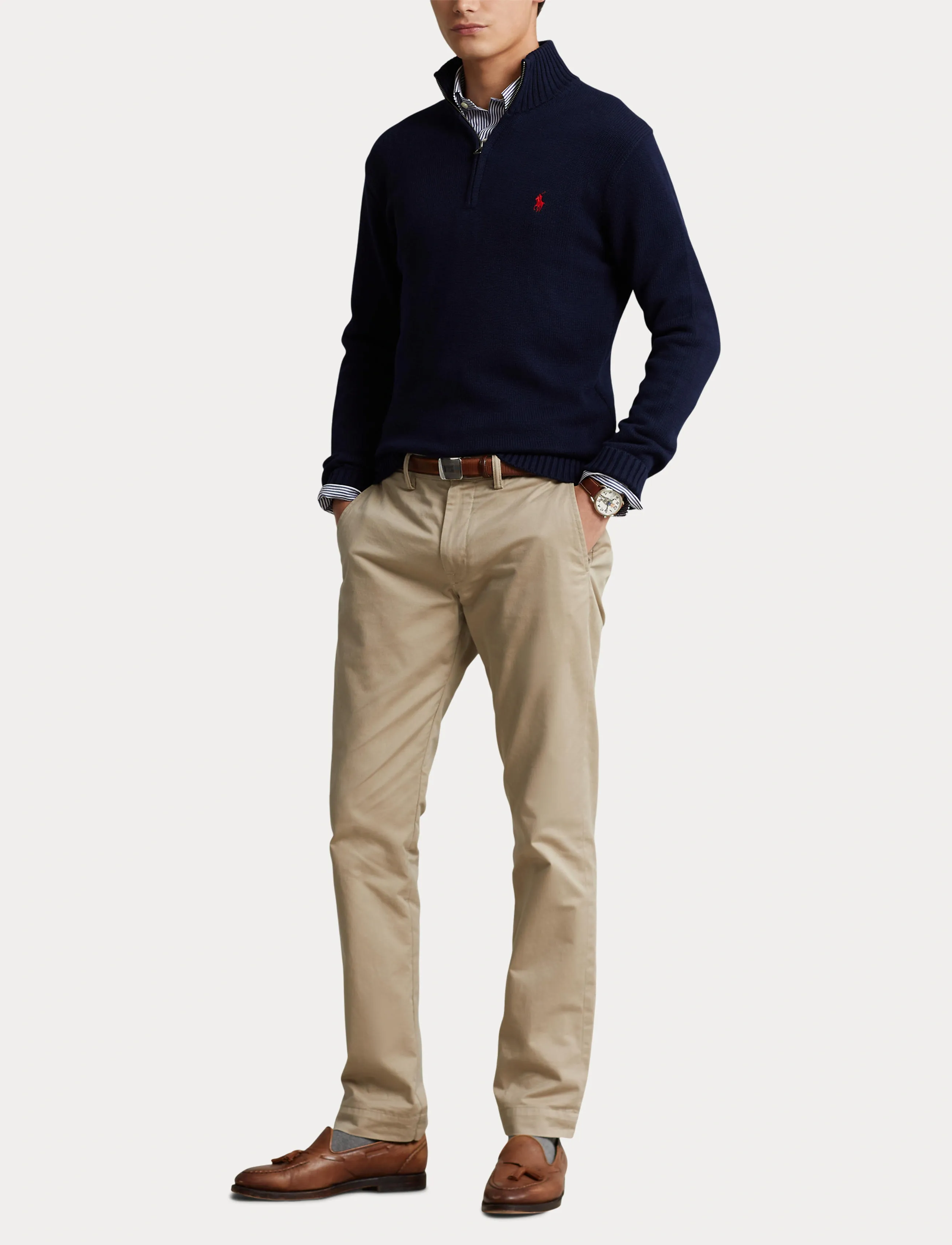 Polo Ralph Lauren - Cotton Quarter-Zip Mockneck Sweater - half zip jumpers - hunter navy - 4