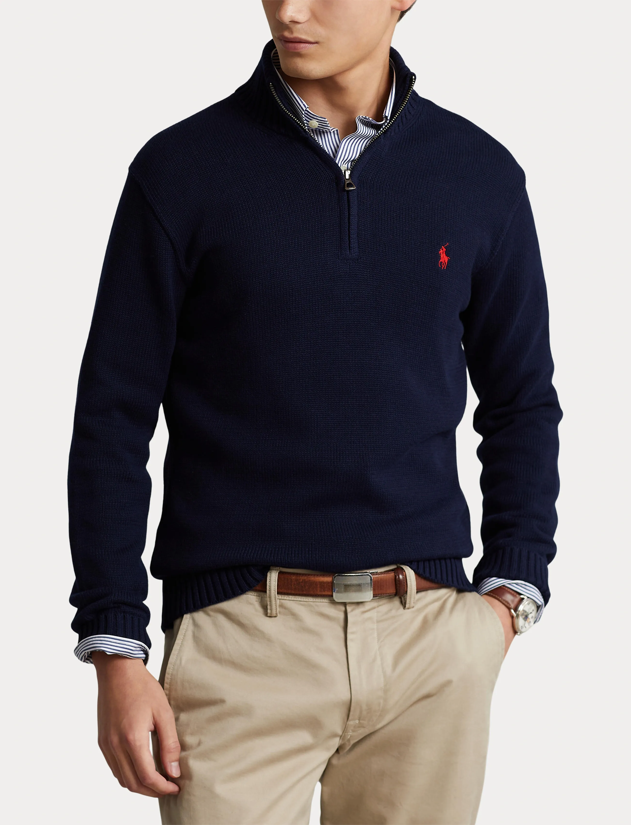 Polo Ralph Lauren - Cotton Quarter-Zip Mockneck Sweater - half zip jumpers - hunter navy - 5