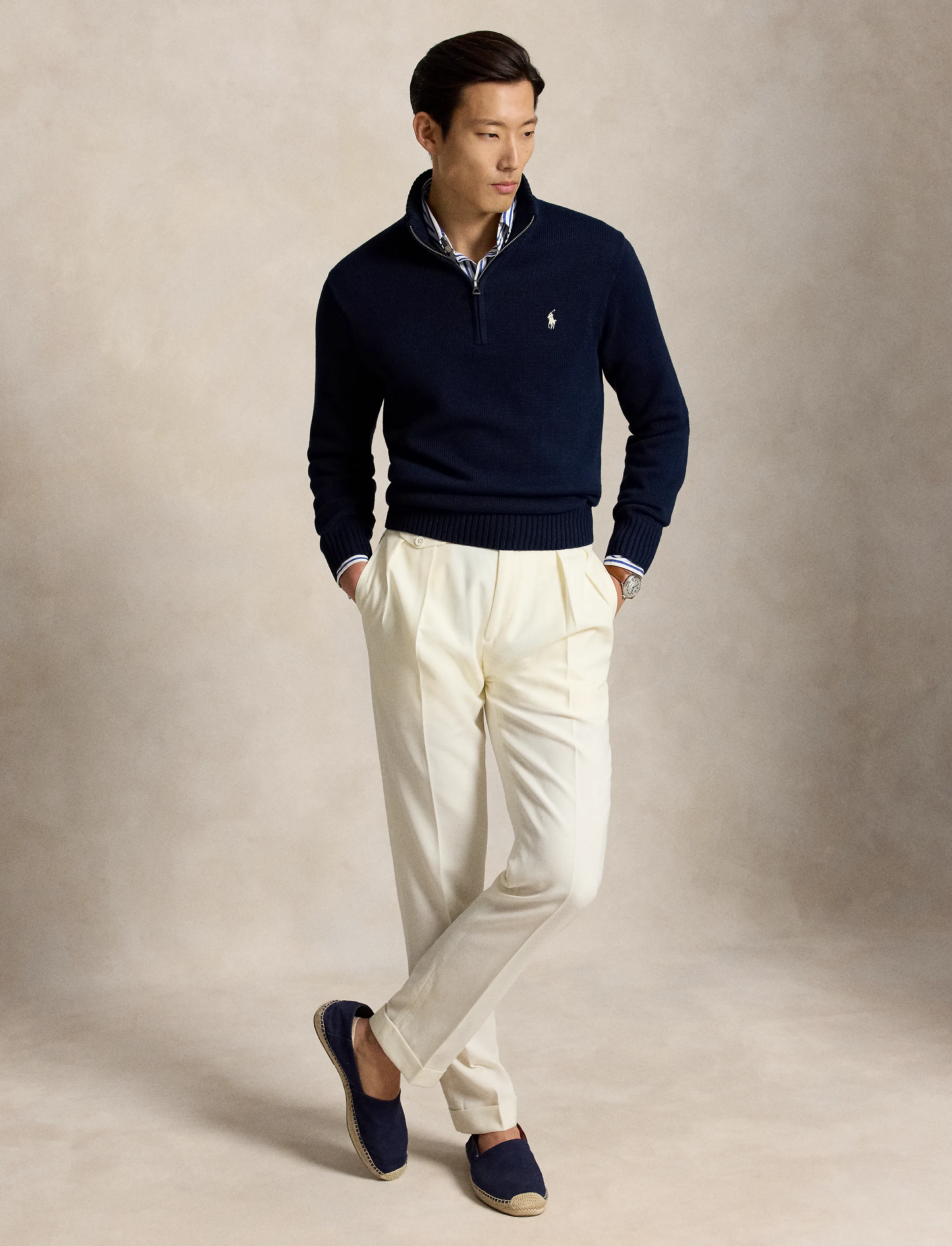 Polo Ralph Lauren - 21/2 COTTON-LSL-PLO - half zip jumpers - hunter navy w/ c8 - 4
