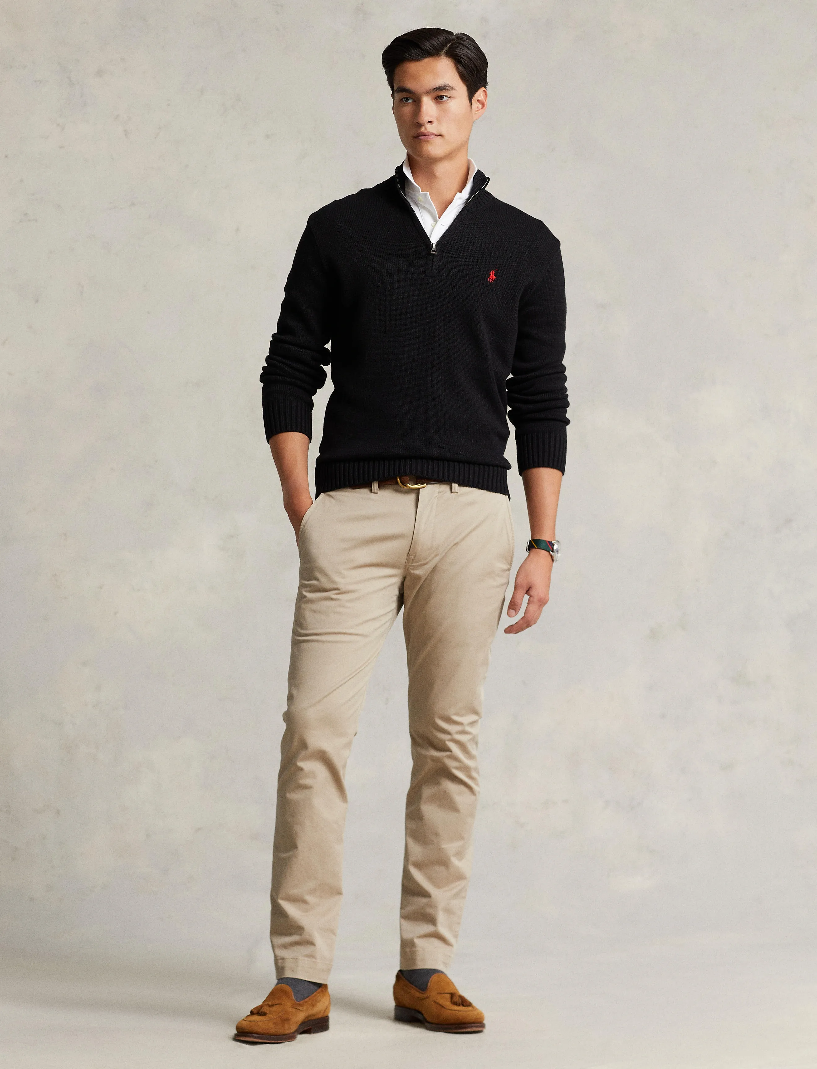 Polo Ralph Lauren Cotton Quarter-Zip Mockneck Sweater - Pullover mit halbem Reißverschluss - POLO BLACK / black