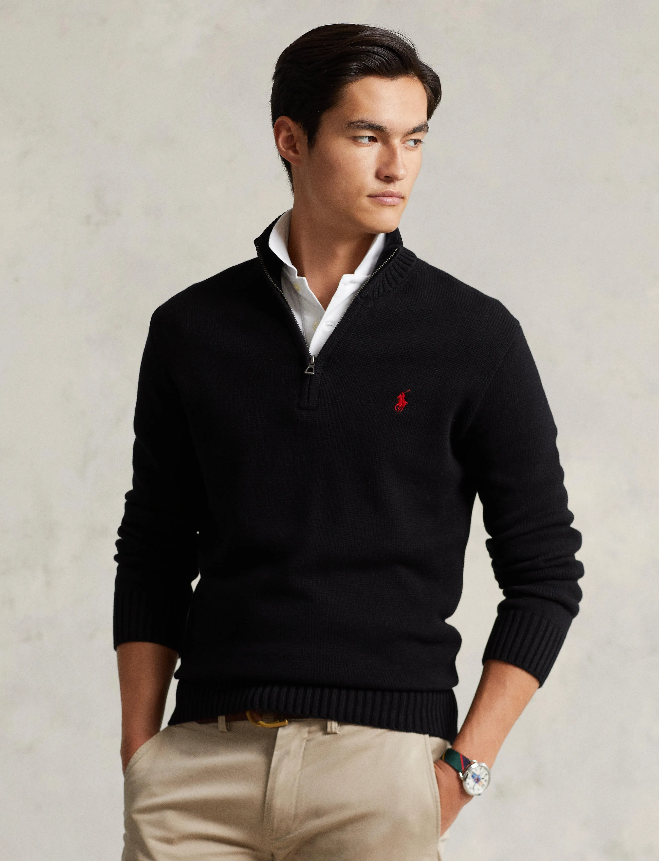 Polo Ralph Lauren - 21/2 COTTON-LSL-PLO - pullover mit halbem reißverschluss - polo black - 3