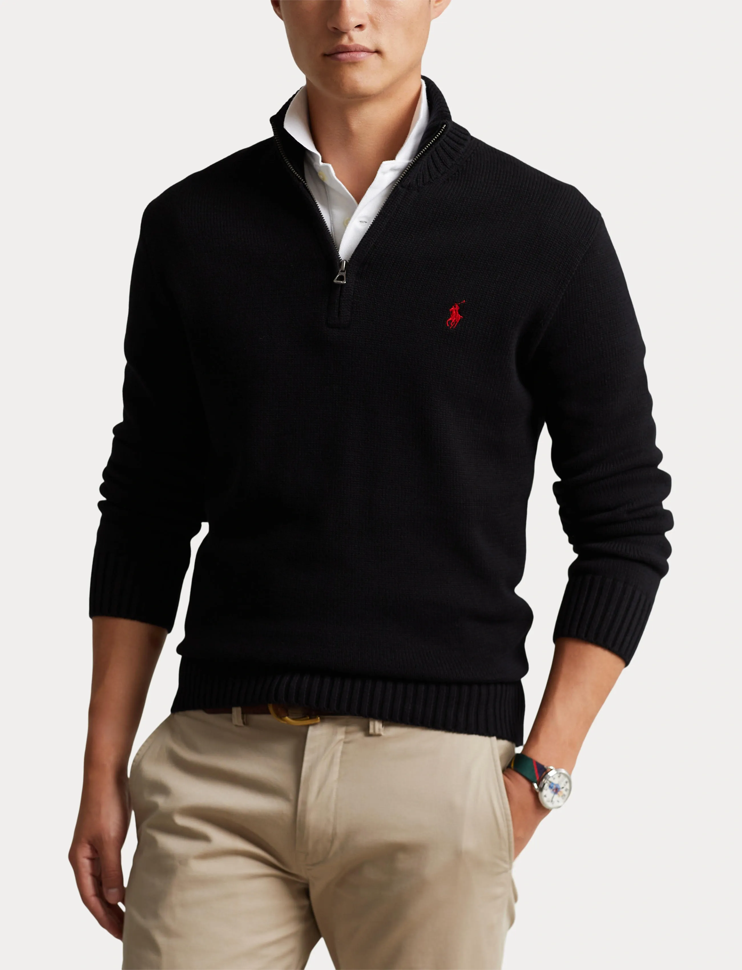 Polo Ralph Lauren - 21/2 COTTON-LSL-PLO - pullover mit halbem reißverschluss - polo black - 5