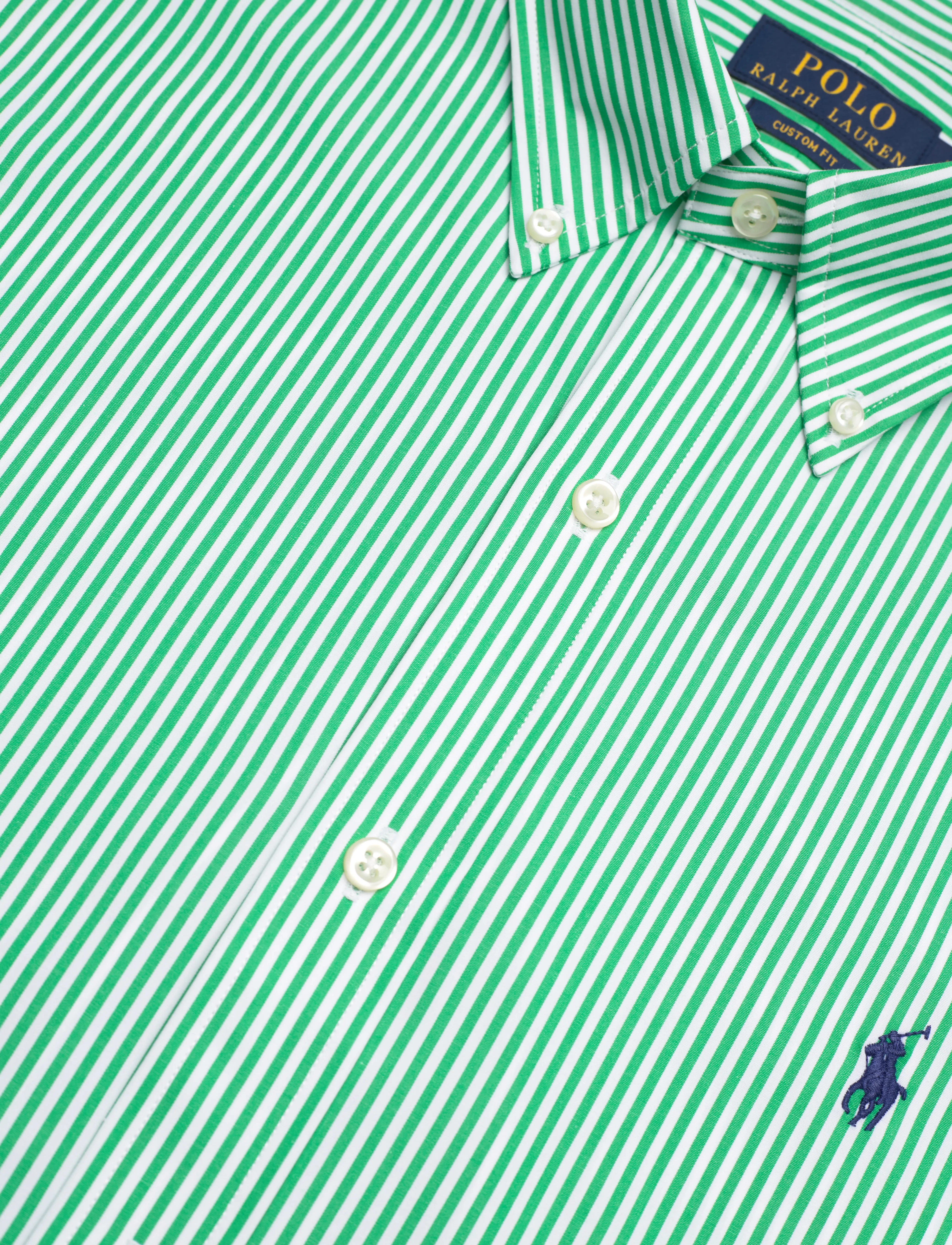 Polo Ralph Lauren - Custom Fit Striped Stretch Poplin Shirt - 4655n golf green/ - 3