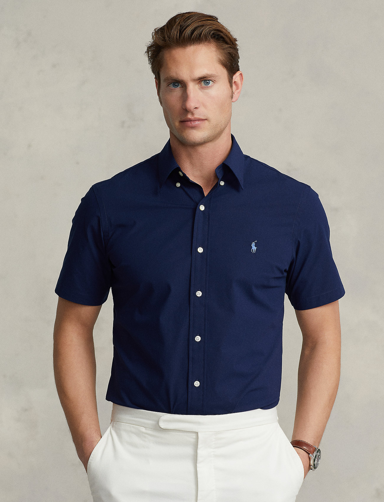 Polo Ralph Lauren - Custom Fit Stretch Poplin Shirt - short-sleeved shirts - newport navy - 0
