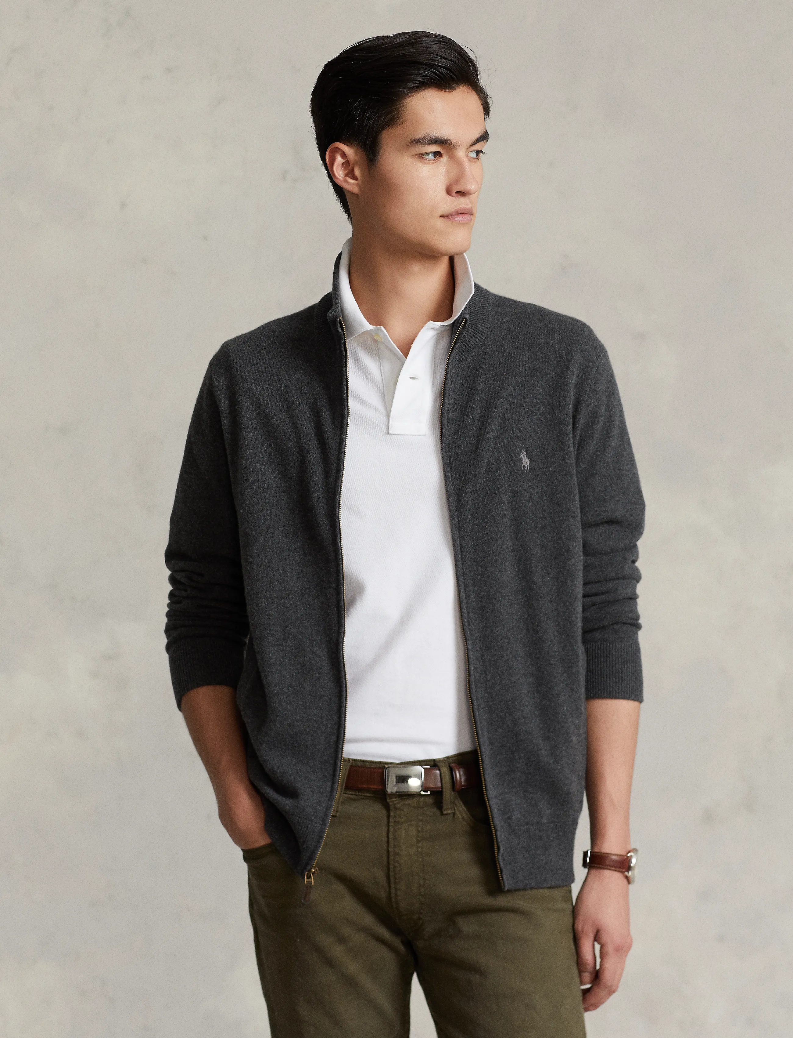 Polo Ralph Lauren 2/27 MERINO RWS-LS FZ PP - Nach Stil kaufen - DARK CHARCOAL HEA / grey