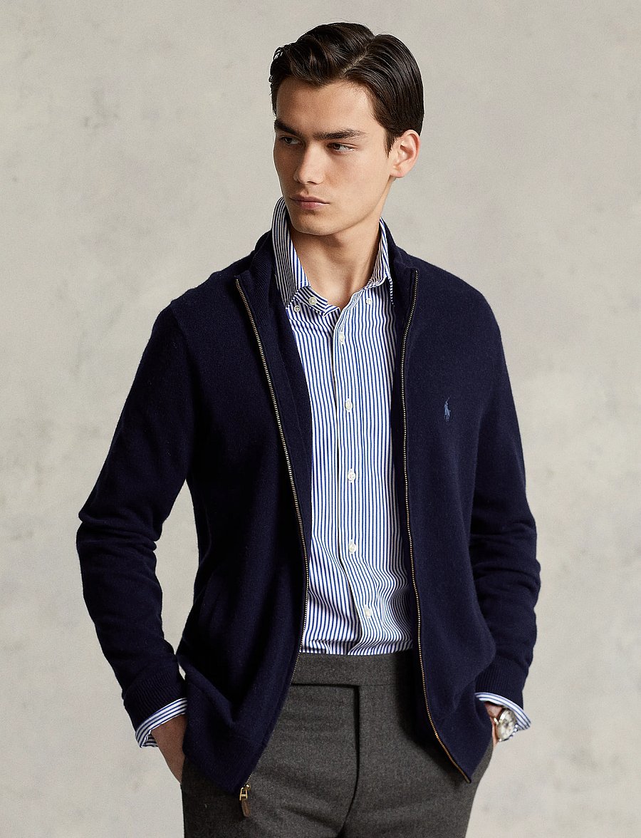 Polo Ralph Lauren - Wool Full-Zip Sweater - pullover mit durchgehendem reißverschluss - hunter navy - 1