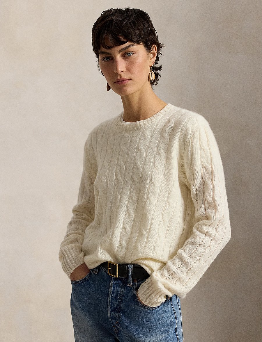 Polo Ralph Lauren - The Iconic Cable-Knit Cashmere Sweater - knitted round necks - cream - 1