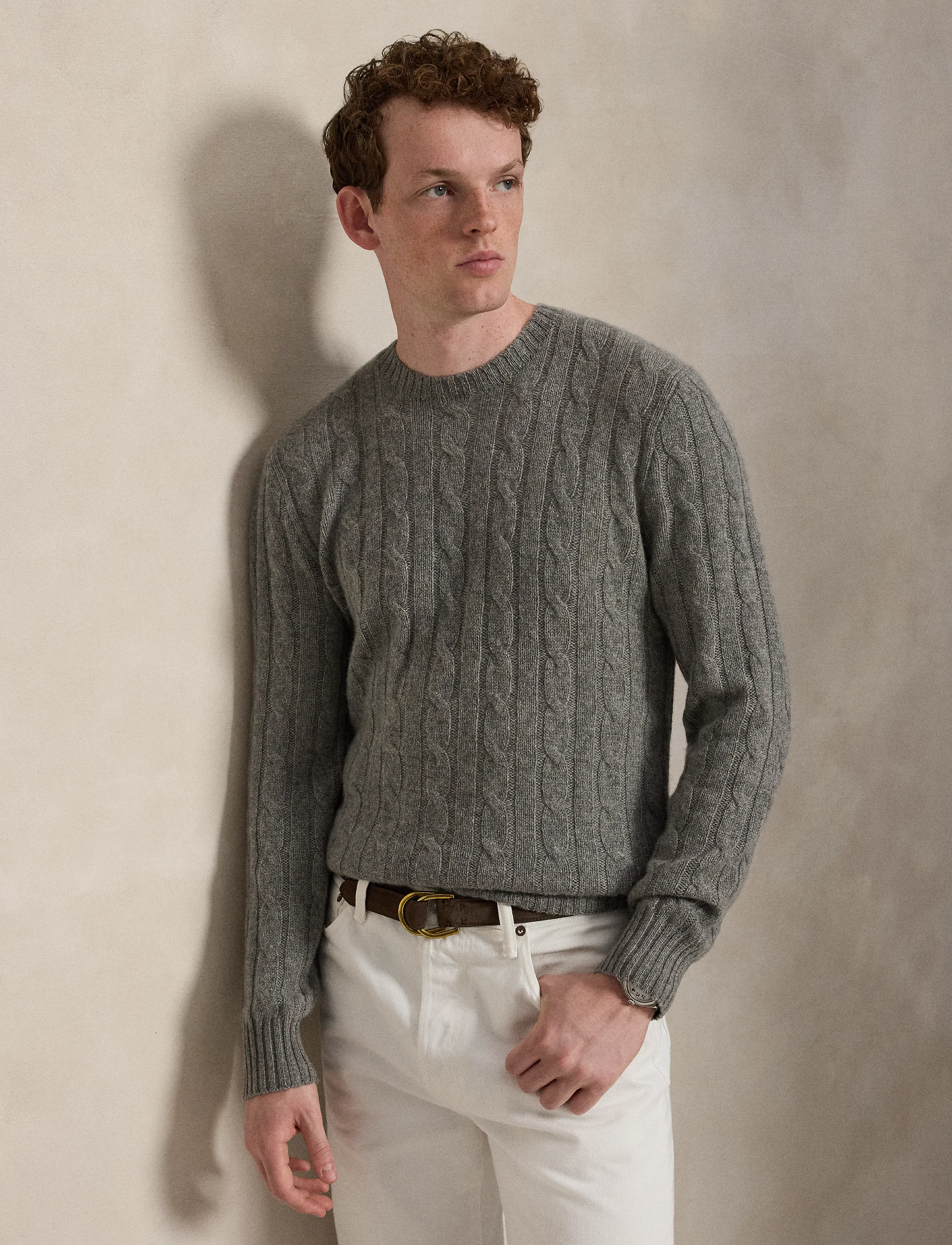 Polo Ralph Lauren The Iconic Cable-Knit Cashmere Sweater, XL, Knitwear, Grau - Round Necks, Männerswear