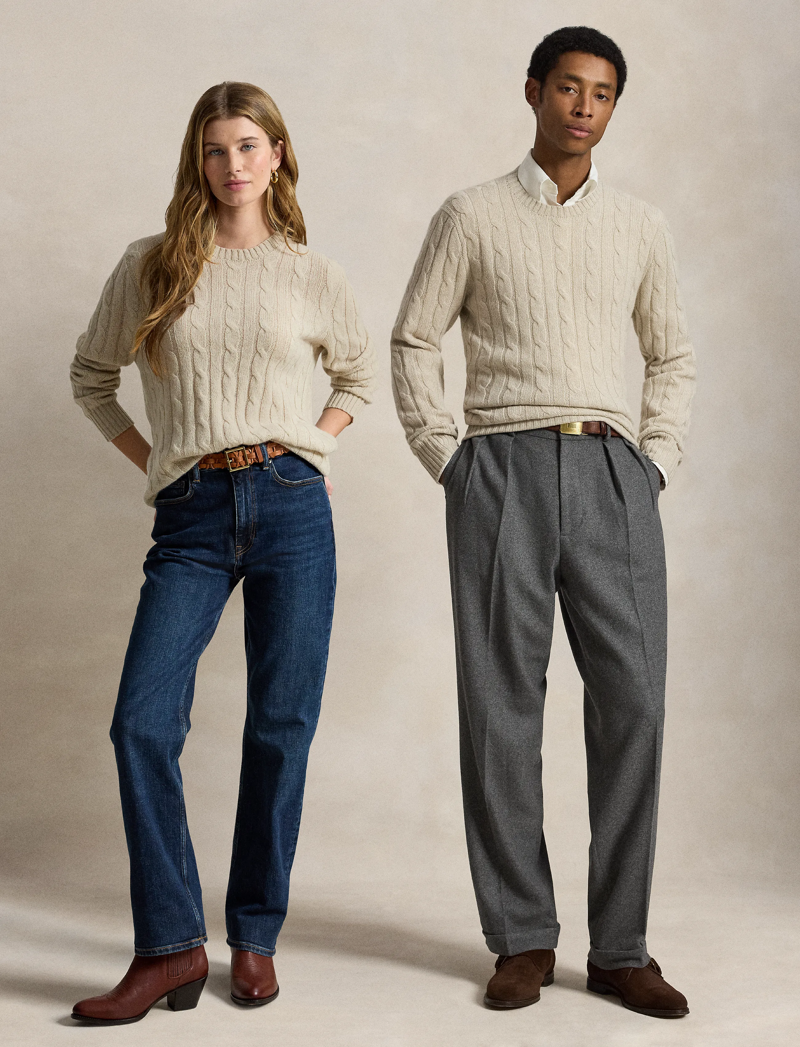 Polo Ralph Lauren The Iconic Cable-Knit Cashmere Sweater, XL, Knitwear, Beige - Round Necks, Männerswear