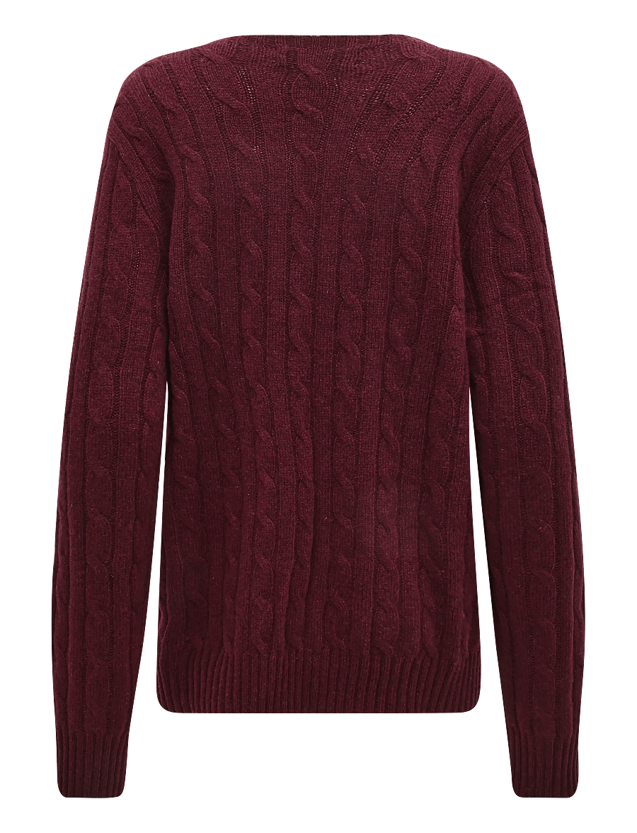 Polo Ralph Lauren - The Iconic Cable-Knit Cashmere Sweater - rund hals - merlot wine heath - 2