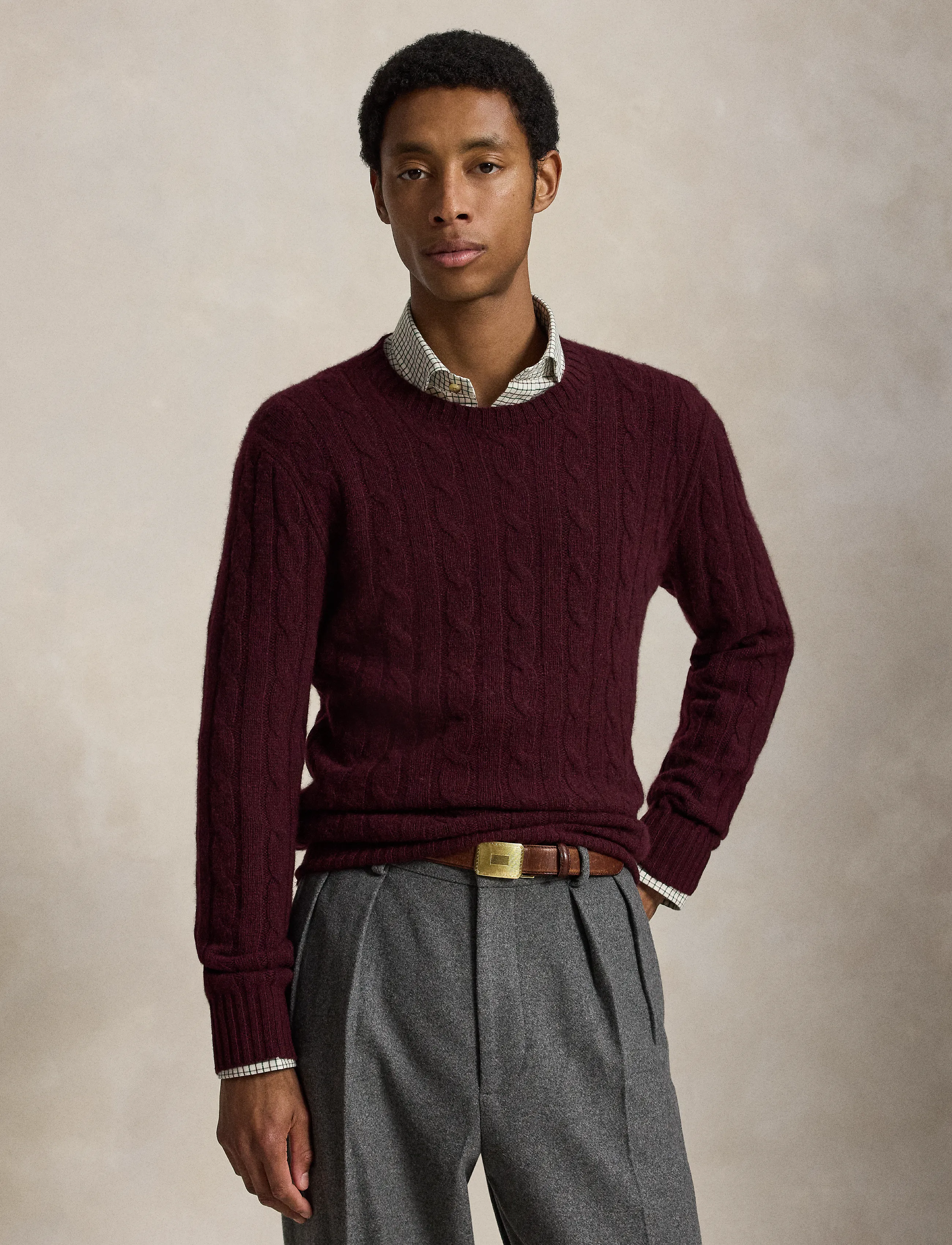 Polo Ralph Lauren - The Iconic Cable-Knit Cashmere Sweater - rund hals - merlot wine heath - 0