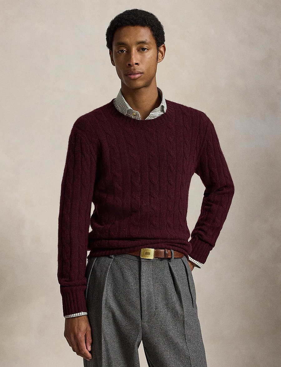 Polo Ralph Lauren - The Iconic Cable-Knit Cashmere Sweater - rund hals - merlot wine heath - 0
