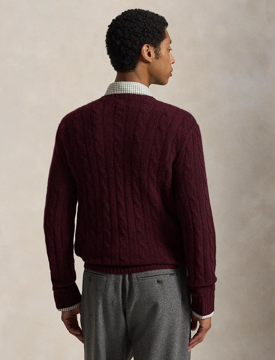 Polo Ralph Lauren - The Iconic Cable-Knit Cashmere Sweater - rund hals - merlot wine heath - 3