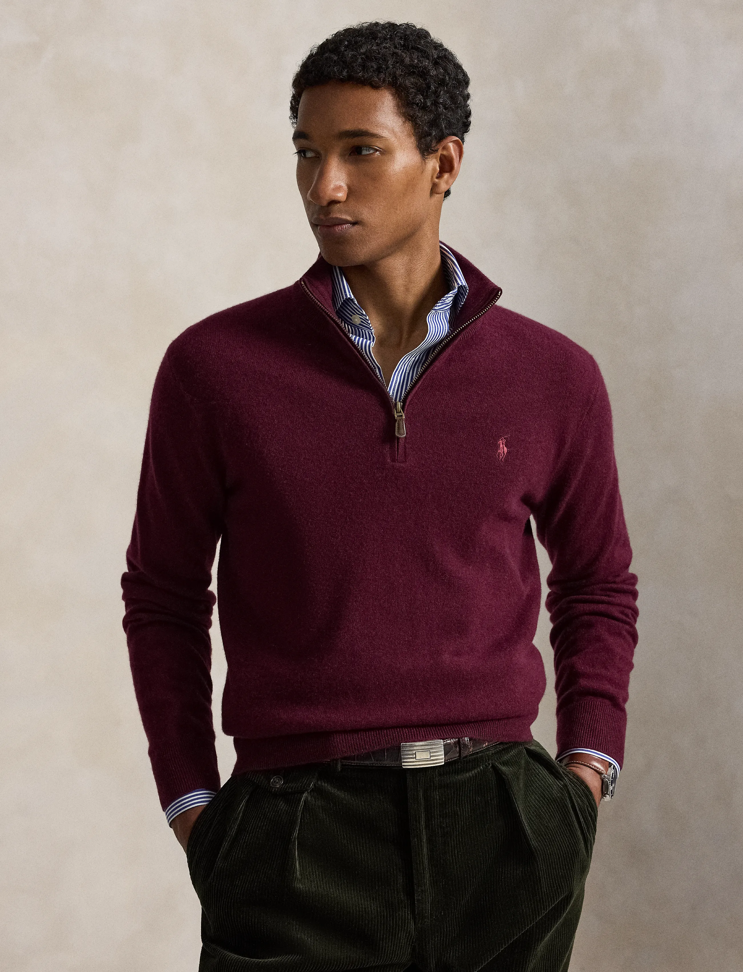 Polo Ralph Lauren Ulltröja med kort vinröd dragkedja herr – bild 6