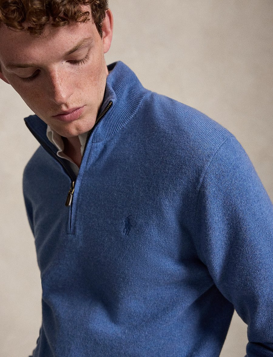 Polo Ralph Lauren - Wool Quarter-Zip Sweater - half zip jumpers - blue borage heath - 4