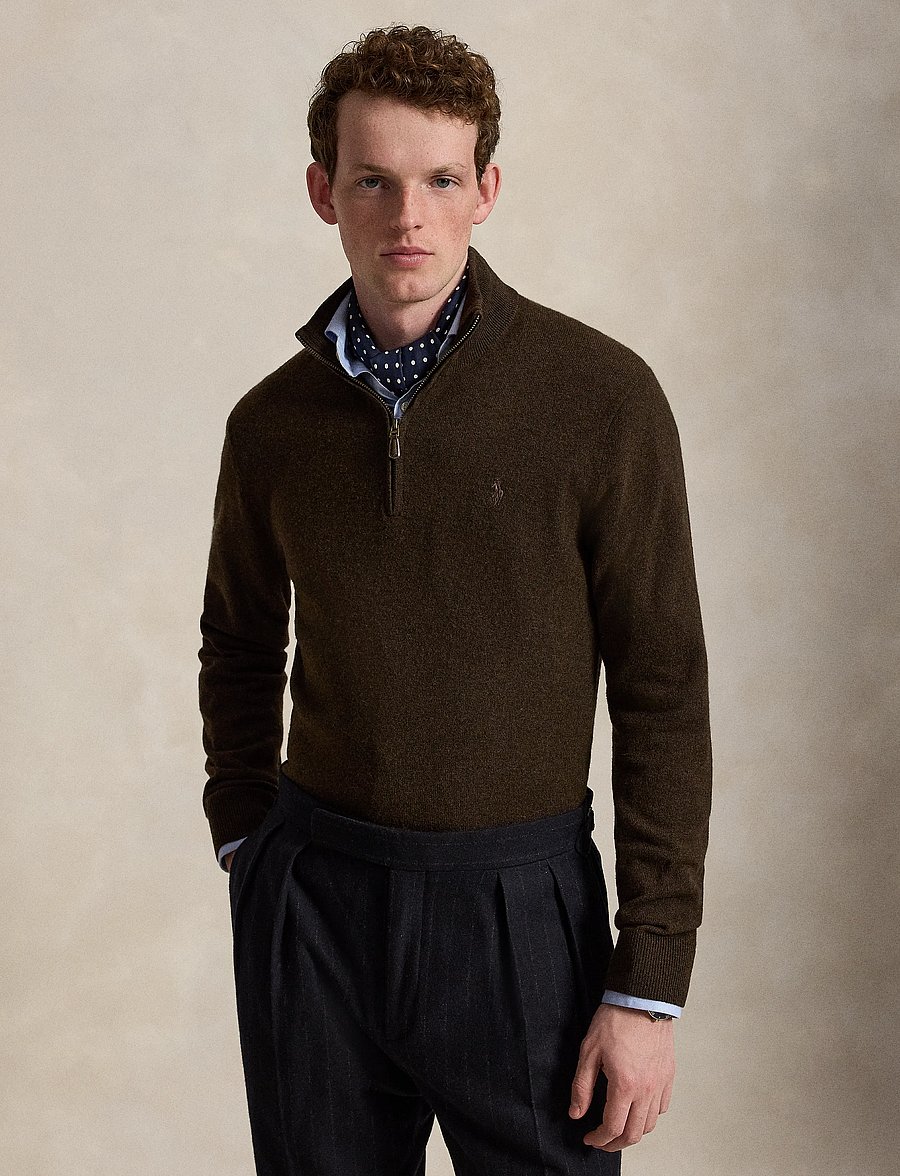 Polo Ralph Lauren - Wool Quarter-Zip Sweater - half zip - cinnamon brown he - 0