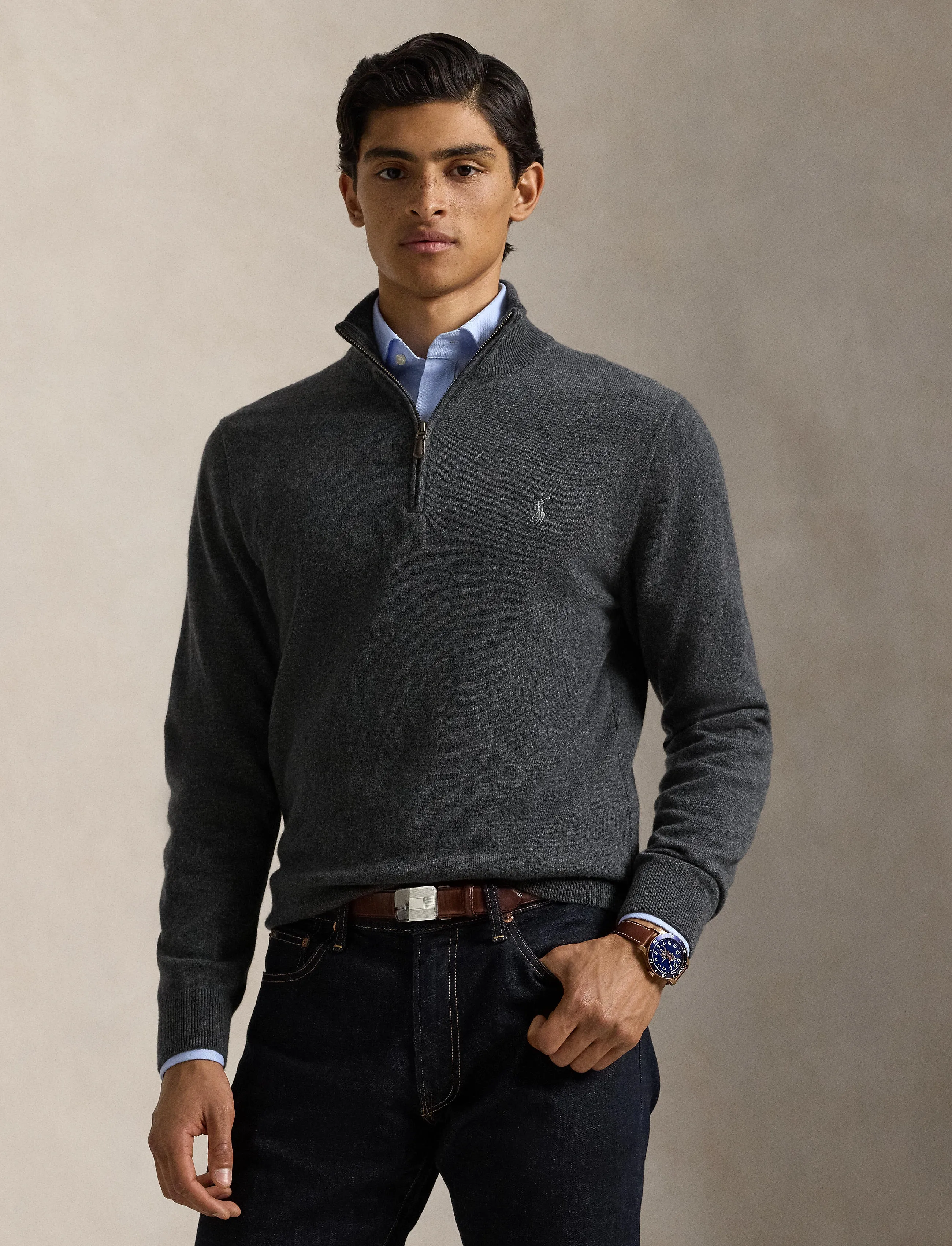 Polo Ralph Lauren - Wool Quarter-Zip Sweater - half zip - dark charcoal hea - 3