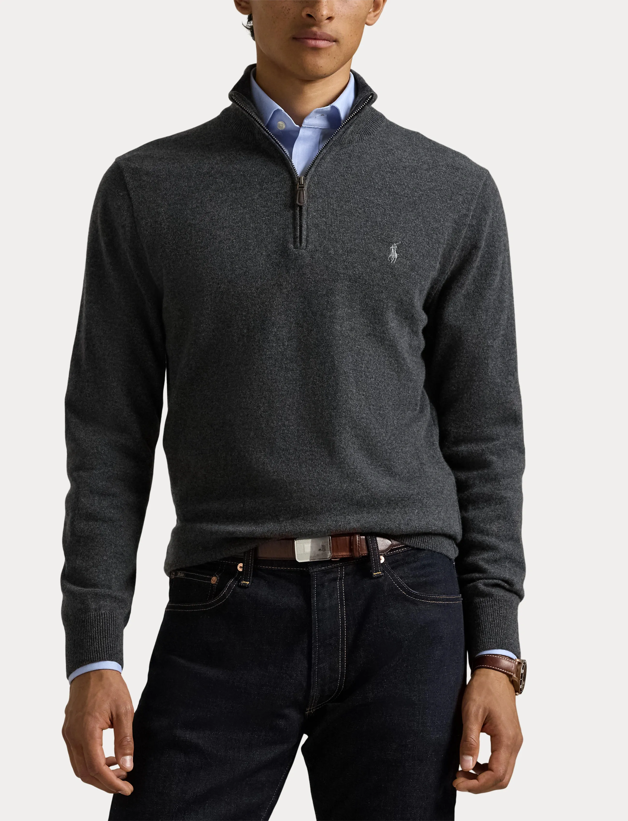 Polo Ralph Lauren - Wool Quarter-Zip Sweater - half zip - dark charcoal hea - 5