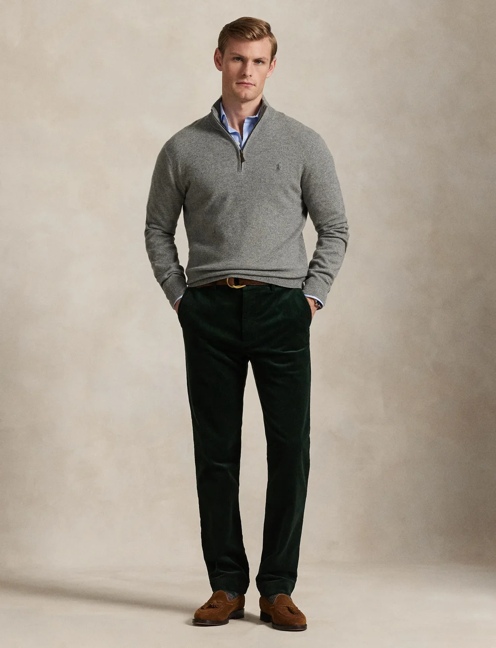 Polo Ralph Lauren - Wool Quarter-Zip Sweater - half zip-tröjor - fawn grey heather - 0