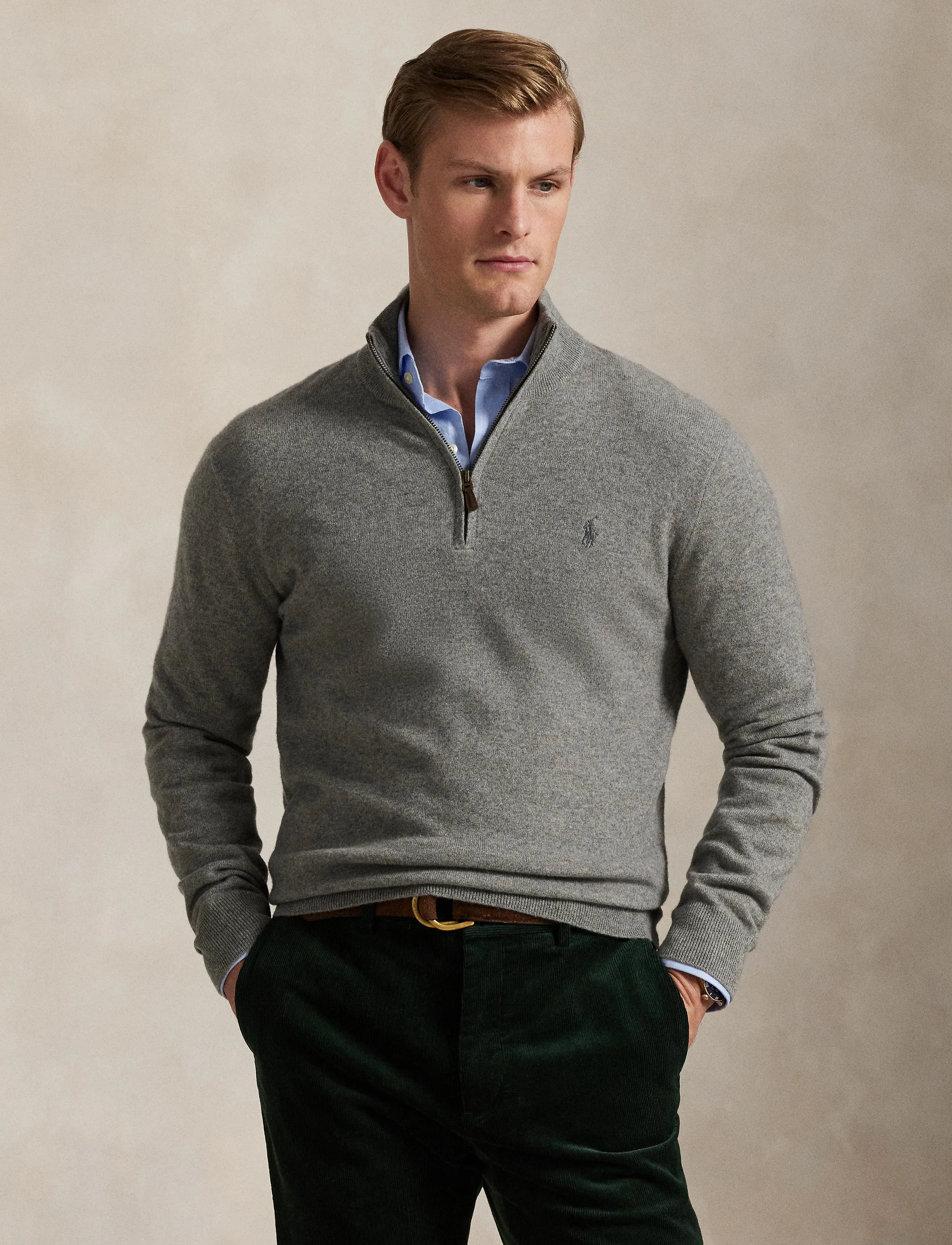 Polo Ralph Lauren - Wool Quarter-Zip Sweater - half zip - fawn grey heather - 3