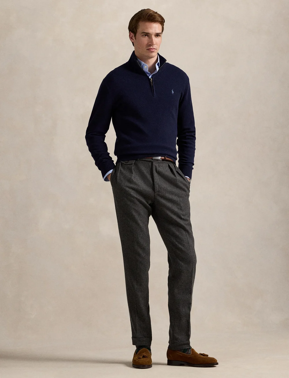 Polo Ralph Lauren - Wool Quarter-Zip Sweater - half zip - hunter navy - 1