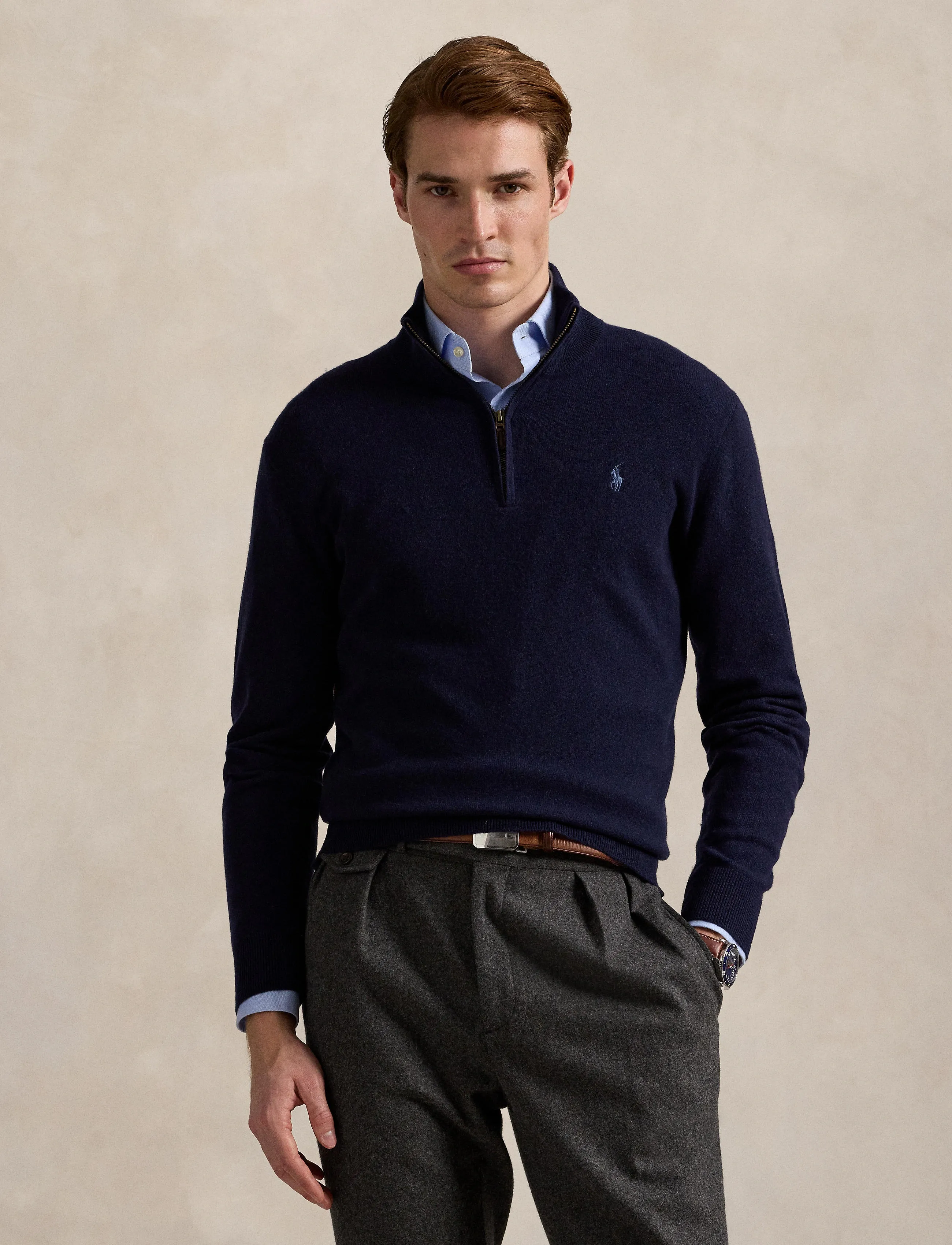 Polo Ralph Lauren - 2/27 MERINO RWS-LS HZ PP - half zip - hunter navy - 4